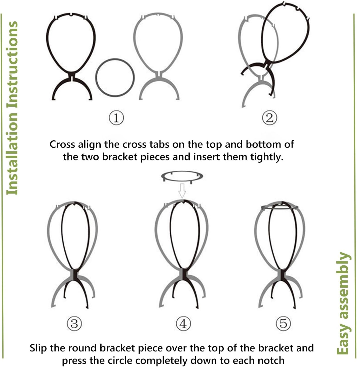 WALWAL 3 Pcs Portable Wig Stand, Lightweight Collapsible Wig Holder, Travel-Friendly Design for Hair Stylists, Home Use, and Cosplay (Black) image number 2