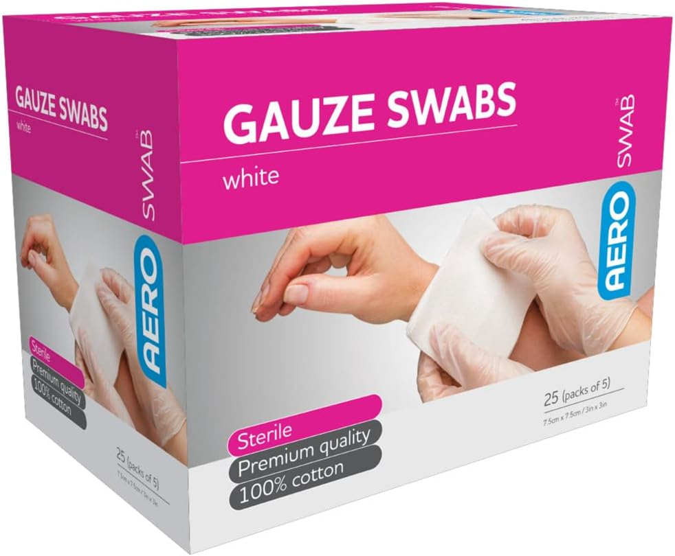 Aero Healthcare Aeroswab 8Ply 25 Pieces Gauze Swab Box of 3 7.5 X 7.5Xm, 75 Count