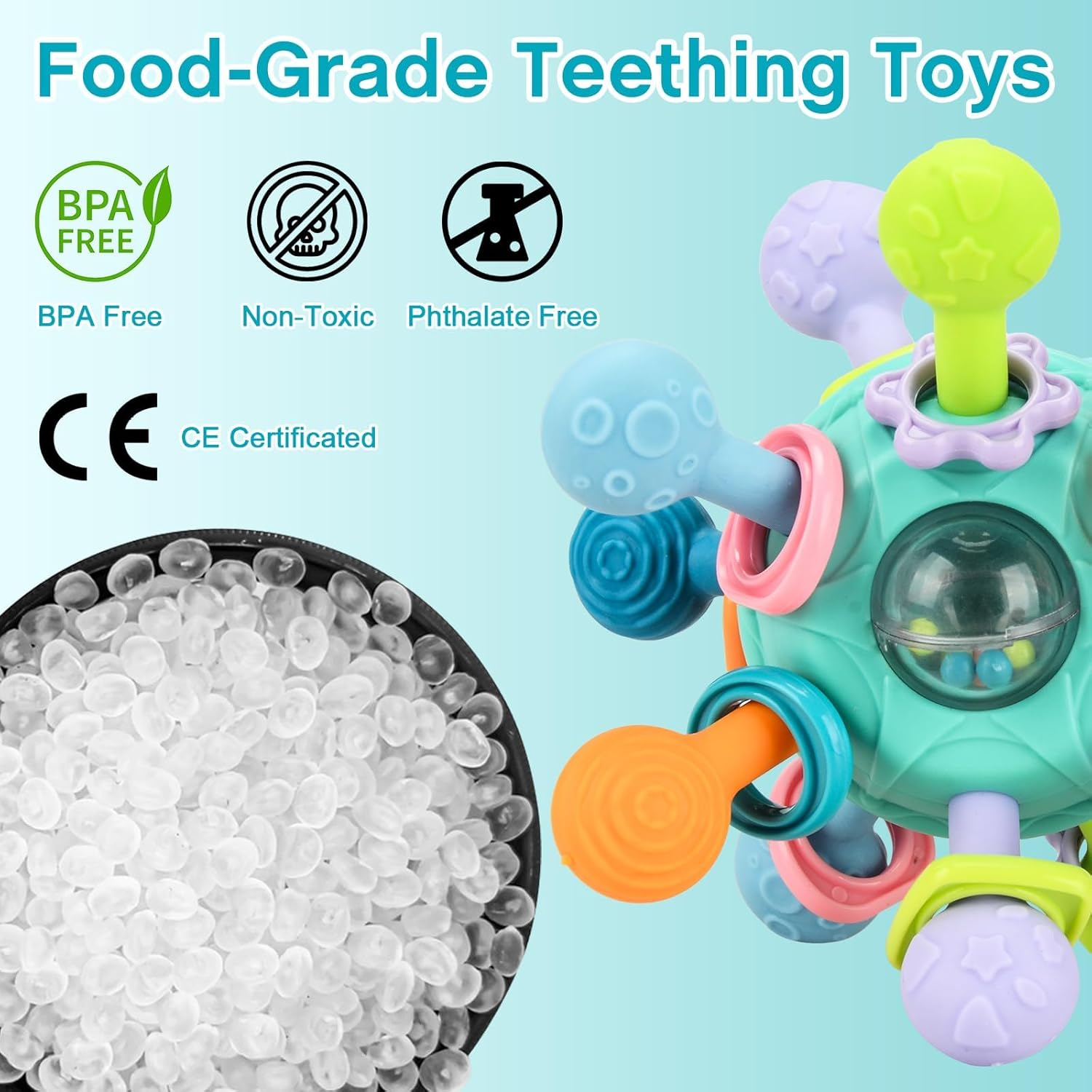 Baby Montessori Sensory Toys 0-6 Months, Teething Toys for Babies, Gifts for Infant Newborn Boys Girls 0 3 6 9 12 18 Months, Rattle Chew Toys for 1 2 Year Old Toddler Bpa-Free Freezer Soft (Green) image number 5