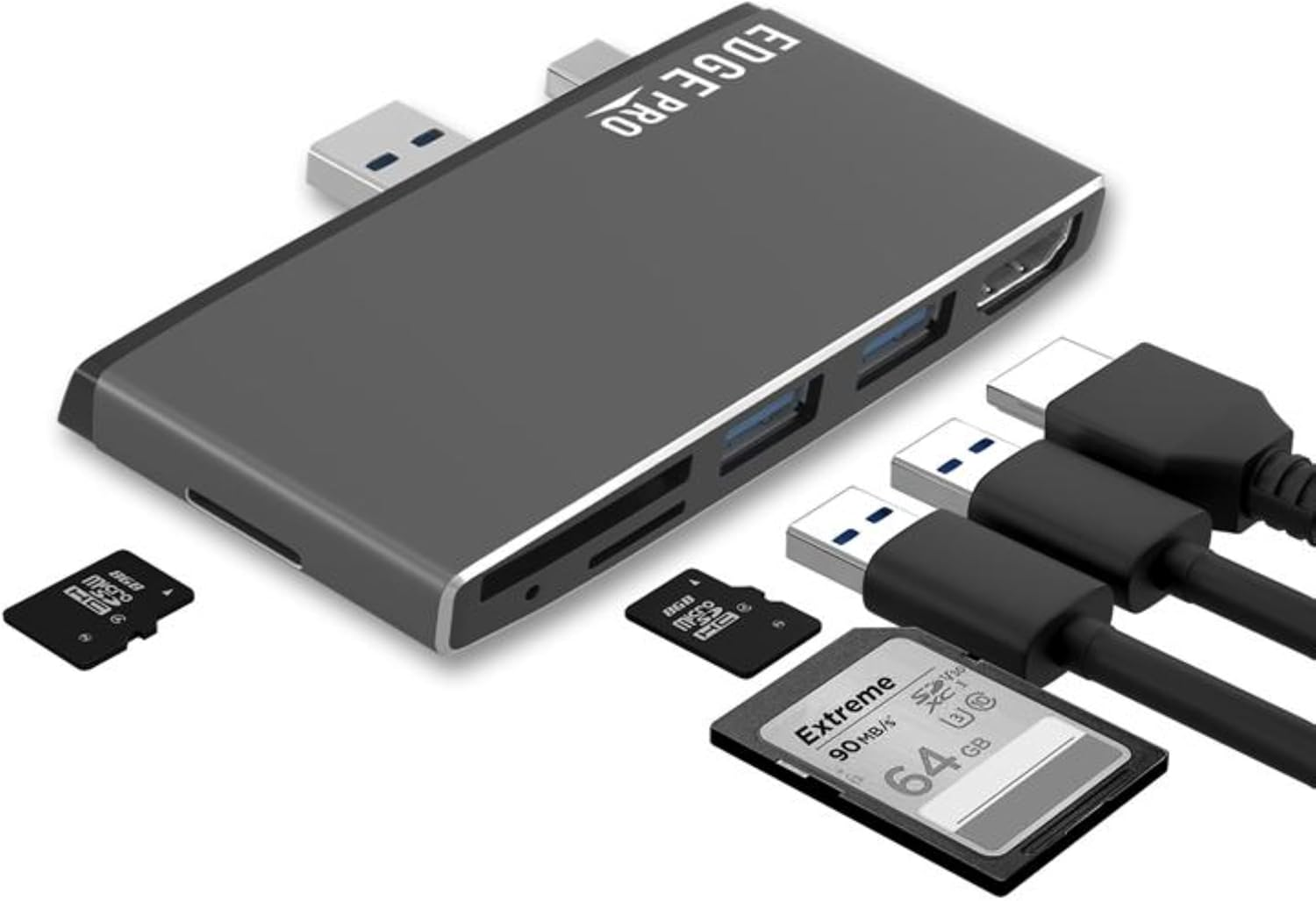 Surface Pro USB 3.0 Mini DP Hub Adapter, Mbeat Edge Pro P78 6-In-1 Multifunction USB 3.0 Hub Adapter with Mini Display Port, Surface Pro Extender, Features 4K HDMI Output, 2 Port USB 3.0 Hub, SD and Micro SD TF Card Reader, Space Grey Aluminium Design (Compatible with MS Surface Pro 4/5/6) image number 6