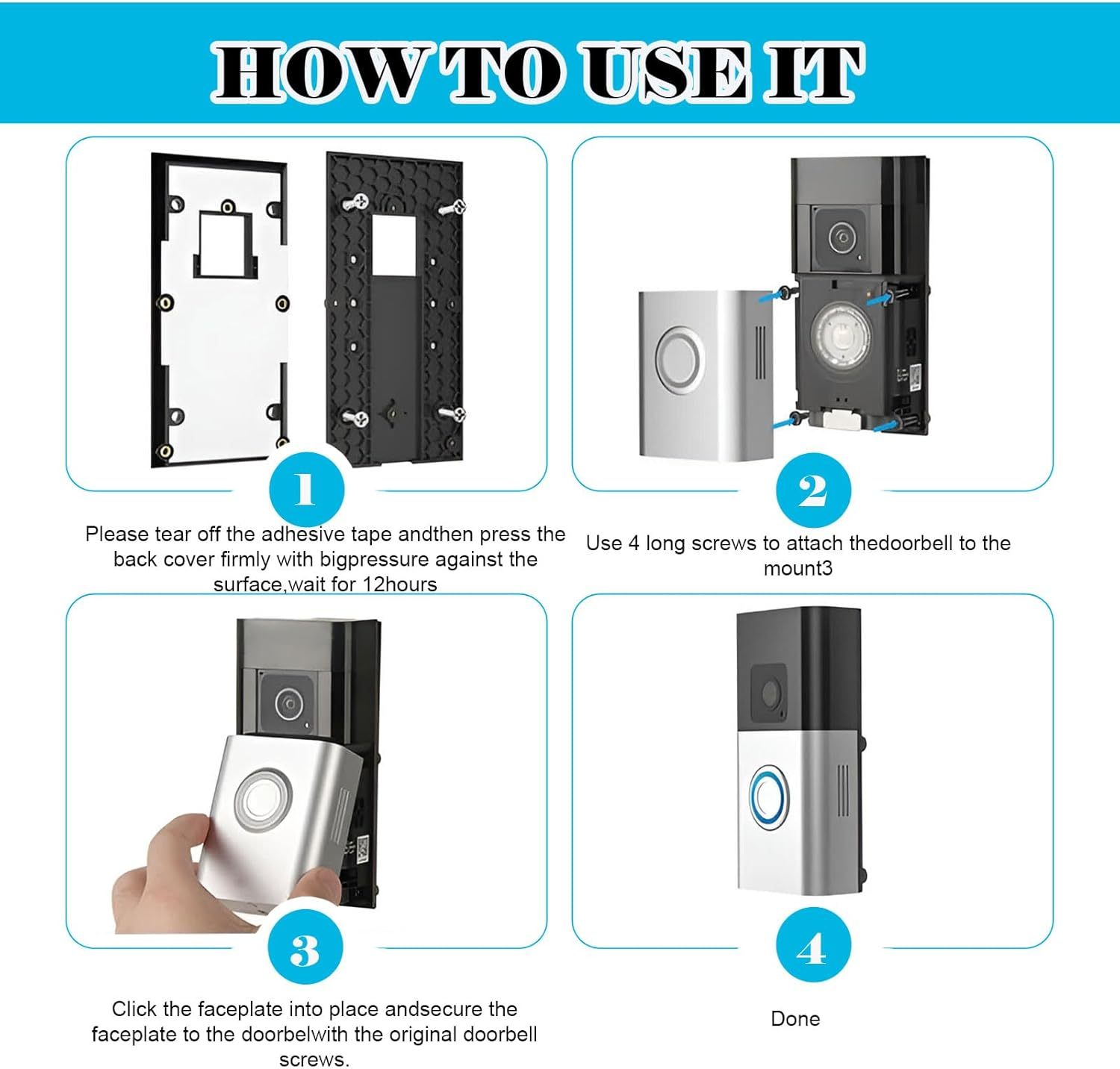 No-Drill Adhesive Holder for Ring Doorbell Mount, 1 Pcs Holder Bracket for Ring Camera Video Doorbell(2Nd Generation - 2020 Release), Bracket Accessories for Apartments Office Houses image number 3