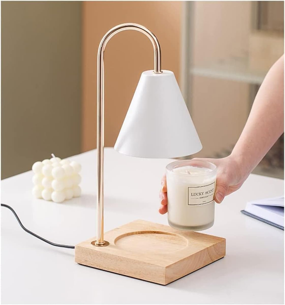 Candle Warmer Lamp, Compatible with Small & Large Jar Candles, Gifts for Mom, Dimmable Lamp Style Candle Melter for Wax Melt, Bedroom Sleep Aid Home Decor (White)