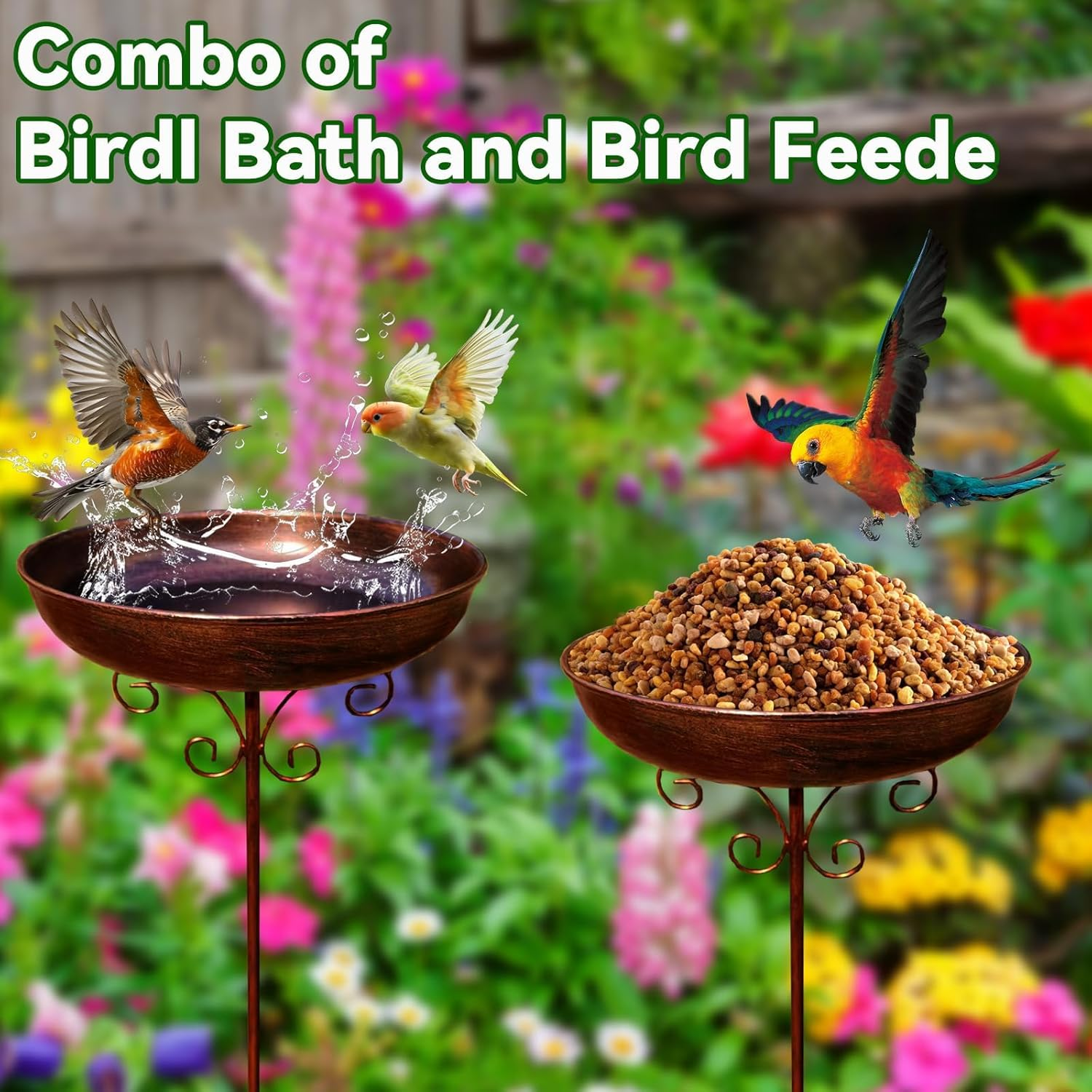 Metal Bird Bath Bowl, Vintage Freestanding Birdbath, outside Heavy Duty Garden Birdfeeder Stake Decoration, Sturdy Garden Birdbath, for Outdoors Patio Yard Lawn Wild Bird Watcher Bird Lovers