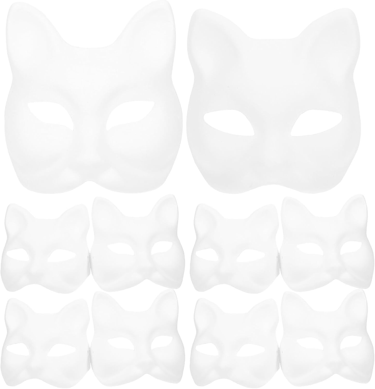 Diy Paper Mask 10Pcs Cat Mask Fox Mask Unpainted Masquerade Mask Paper Mache Mask White Craft Mask Pulp Blank Paintable Mask for Easter Costume image number 2