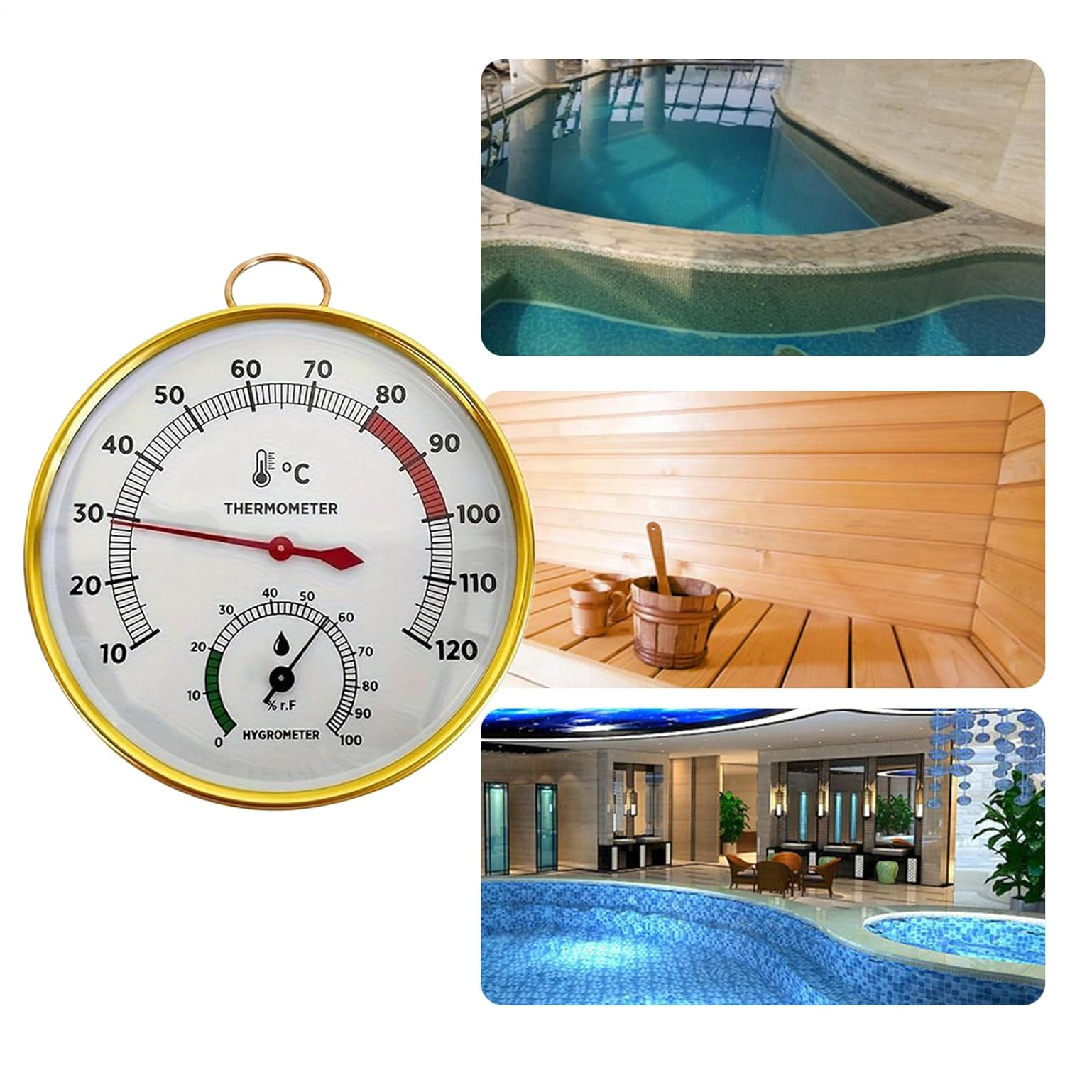 Sauna Thermometer &ndash; Purpose Temperature and Humidity Gauge with Metal Hanging Ring | Battery Free Physical Sensing Thermometer for Steam Sauna Room image number 2