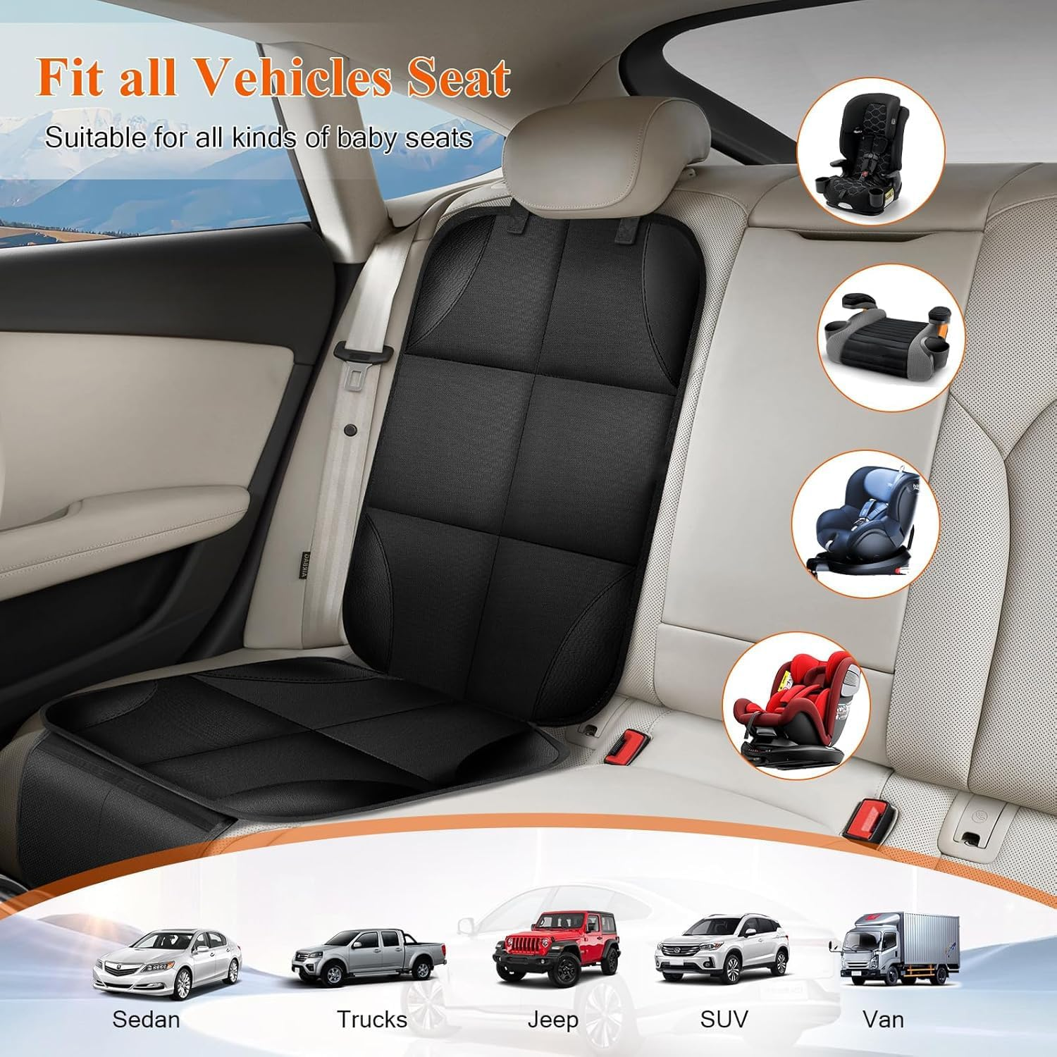 Car Seat Protector &ndash; 1 Pack Waterproof Seat Cover with Thick 600D Padding, Non-Slip Backing & Mesh Storage Pockets &ndash; Universal Fit for Baby, Toddler, Child & Pet Car Seats image number 3