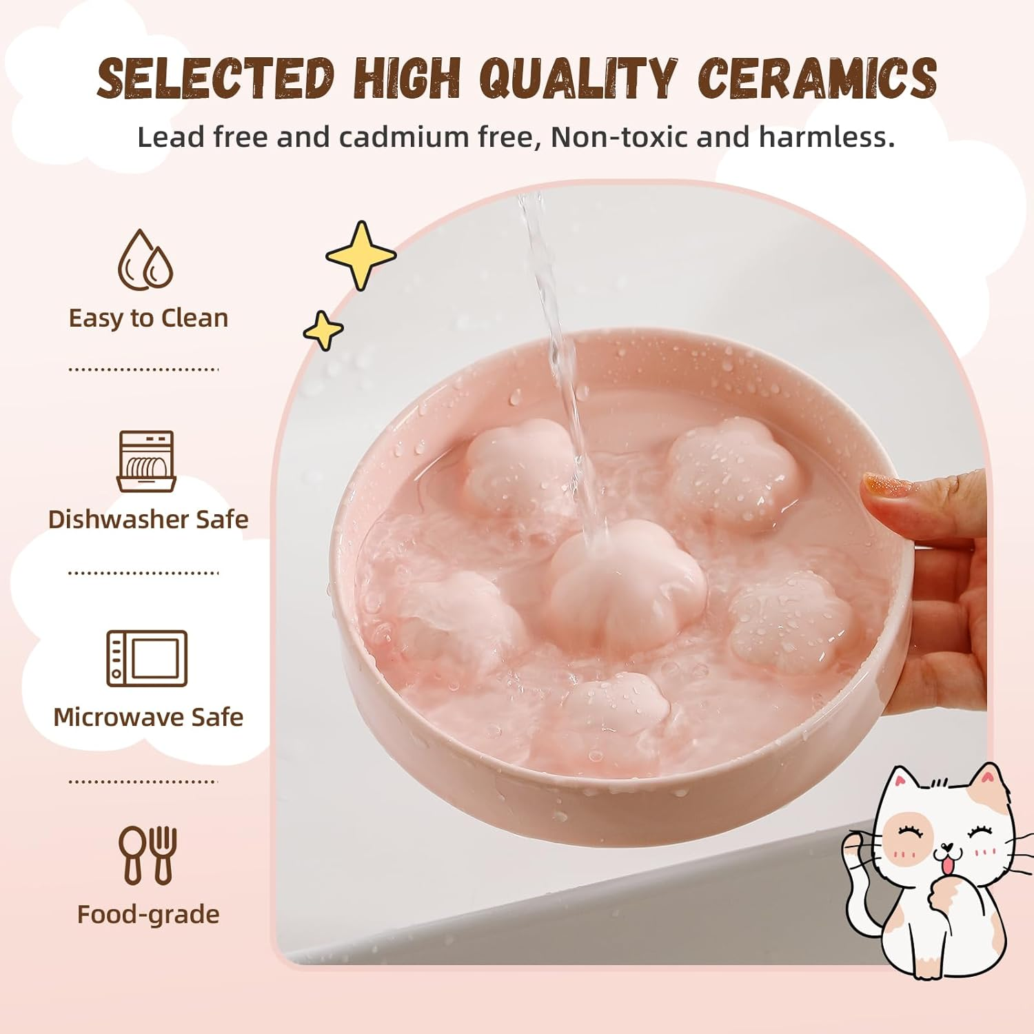 Cat Slow Feeder Bowl Ceramic - Slow Eating Cat Bowl anti Vomiting - Pastel Tones Cat Food Plate - Cute Bloom Cat Feeding Bowl - Fun Maze Cat Dish for Fast Eaters - Dishwasher Safe - 6 OZ - Pale Pink image number 3