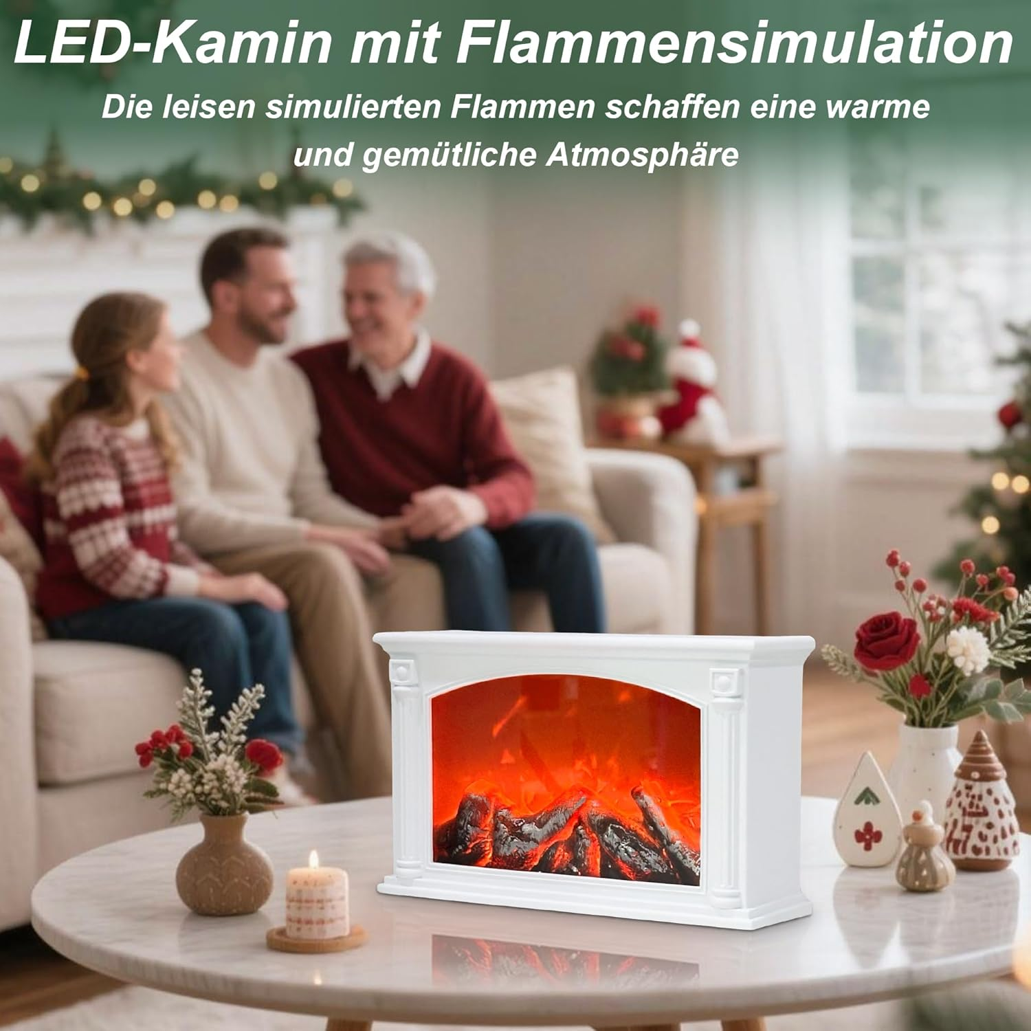 LED Fireplace, Fireplace Lamp with Button Switch, Electric Fireplaces with Flame Effect, USB and Battery Operated Fireplace Simulation Table Fireplace Ornament Home (White) image number 3