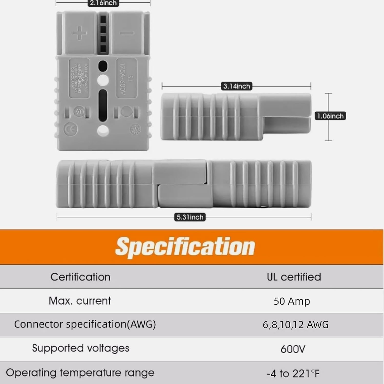 KUGONTC 600V 50AMP 8AWG Anderson Plug to Solar Panel Cable Wiring Adaptor Connector,30Cm 12V Solar Plug Connection Adaptorwith Protective Housing image number 1