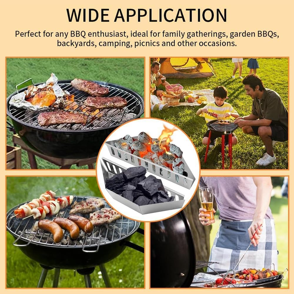 HYAVIA 2 Pack Charcoal Basket for Grill &ndash; Heavy Duty Steel Holder, Even Heat Distribution, Charcoal Saver for BBQ, Compatible with Kettles, Steaks, Fish, Veggies image number 5