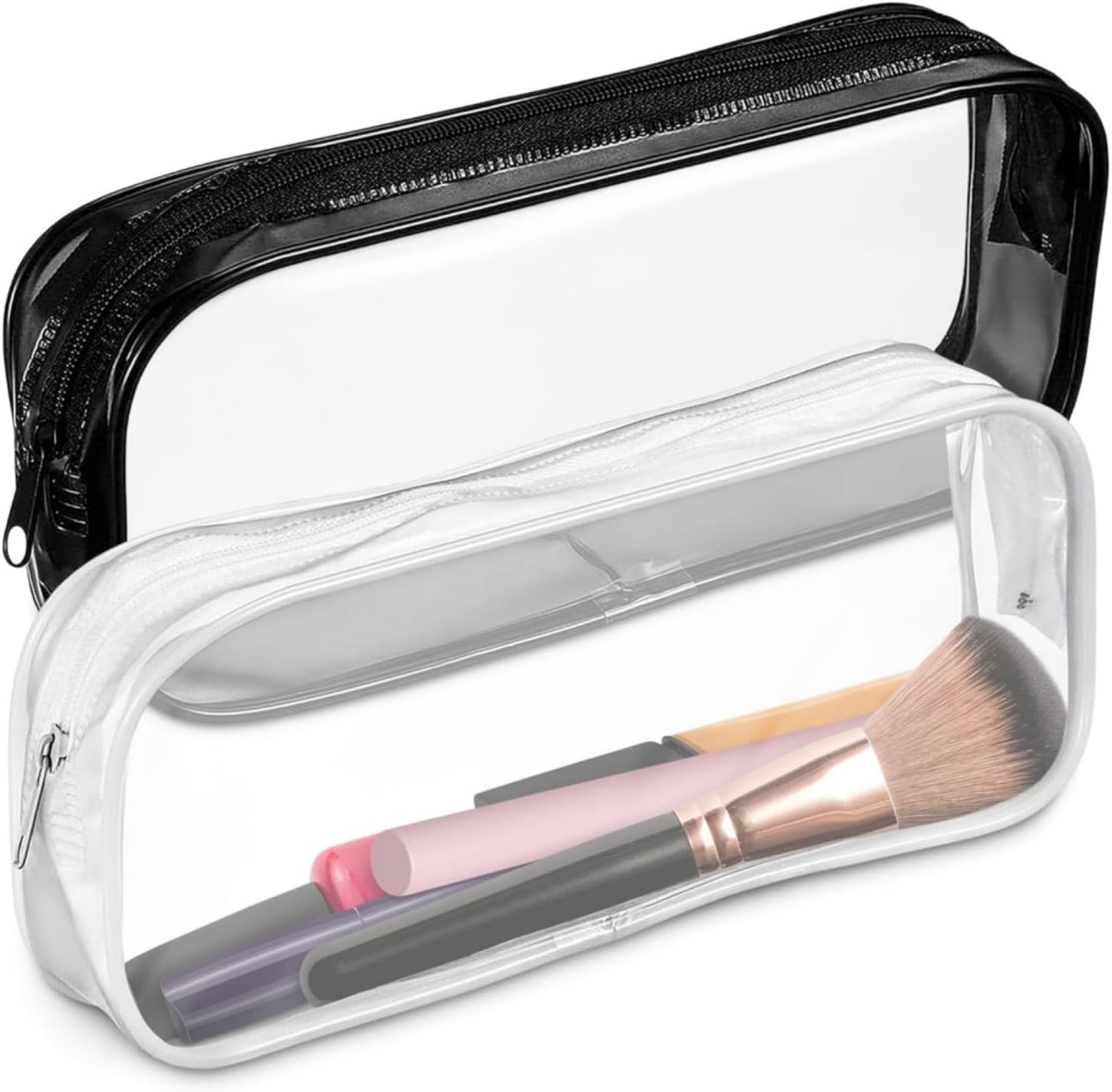 Shoyisenka 2 Transparent Cosmetic Bags - PVC Waterproof Travel Washbasin Bags with Zippers, Unisse-Only Transparent Stationery Storage Bags (Black and White, 20.5X8.5X3.5 Cm). image number 3