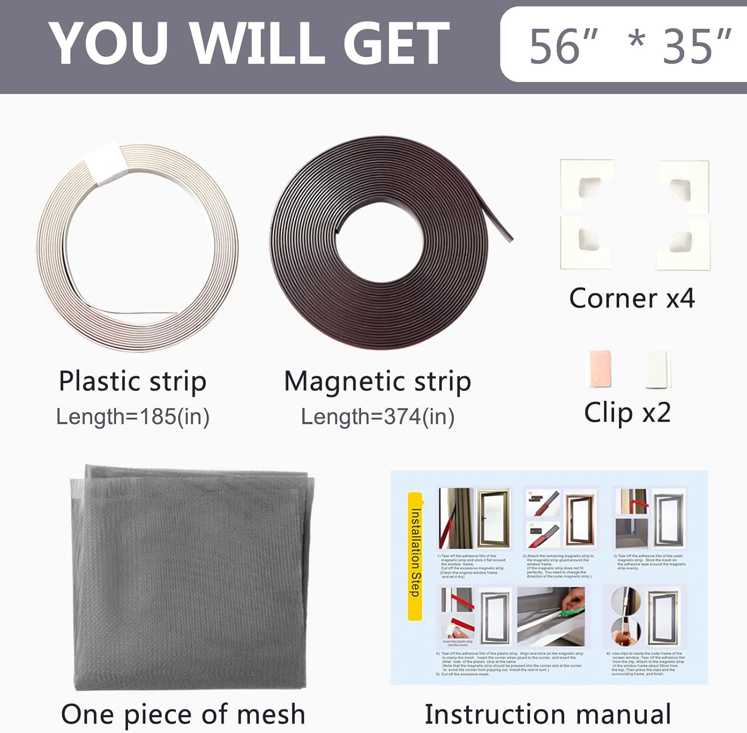 DIY Adjustable Magnetic Window Screen Max 56"X35"(143X89Cm) Fits Magnet Screen Mesh Easy Installation White Frame High Density Mesh image number 3