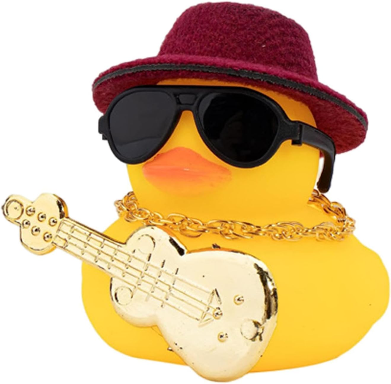 Car Ducks for Dashboard | Soft Rubber Car Duck Dashboard Decoration with Squeak | Mini Duck Car Ornament with Musical Instrument Necklace Sunglasses Hat Zorq image number 4