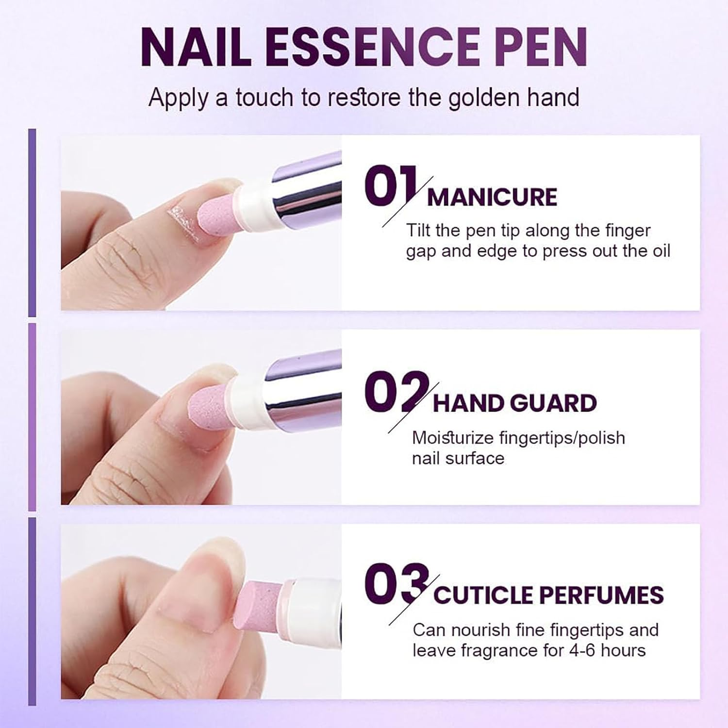 2025 Upgrade 3-In-1 Nail Care Pen, Ceramic Cuticle Pusher Pen with Oil, Cuticle Oil Pusher Pen for Nails for Hangnails, Dry & Damaged Nails, Moisturize Strengthen Brighten Nails Care (5PCS) - 2Pcs image number 6