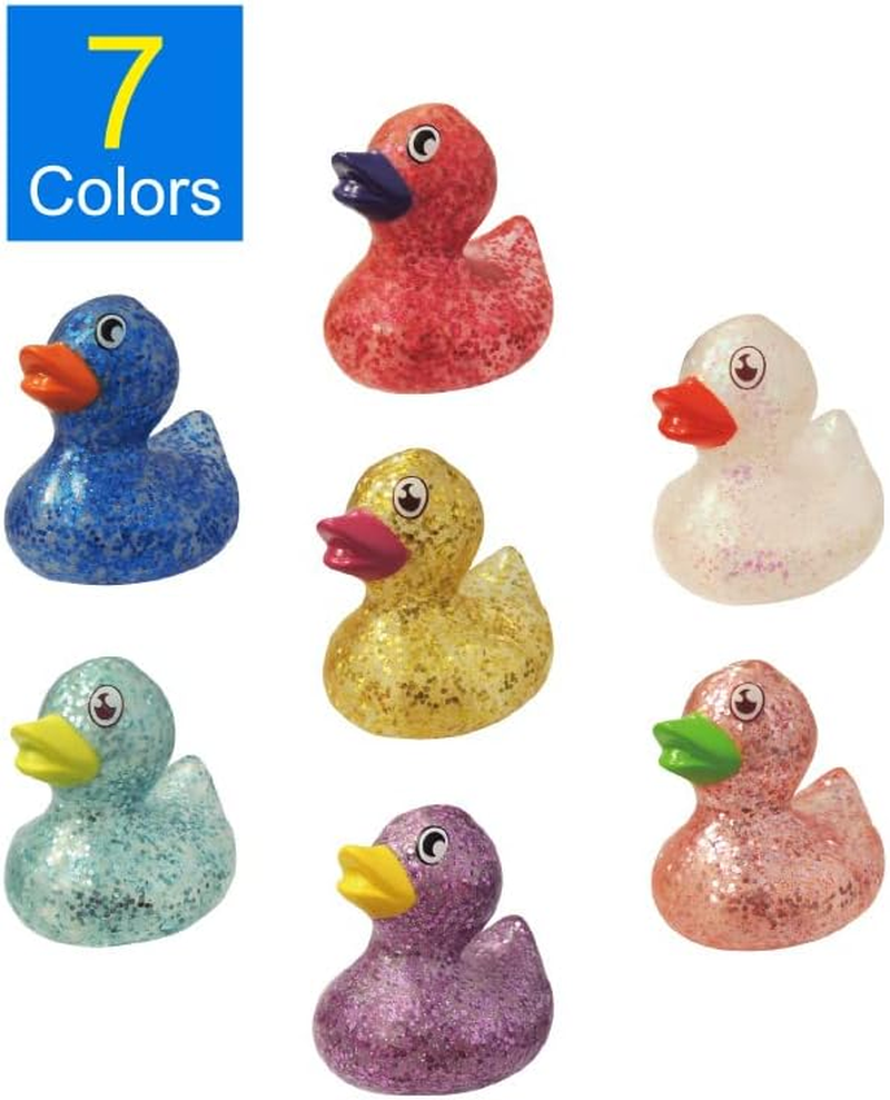 [8Pcs Pack, Random Color] Small Glitter Duck | Bath Toys | Kids Party Gift | Souvenir | Decoration | Party Favor | Pool Party | Rubber Duck 5.7Cm