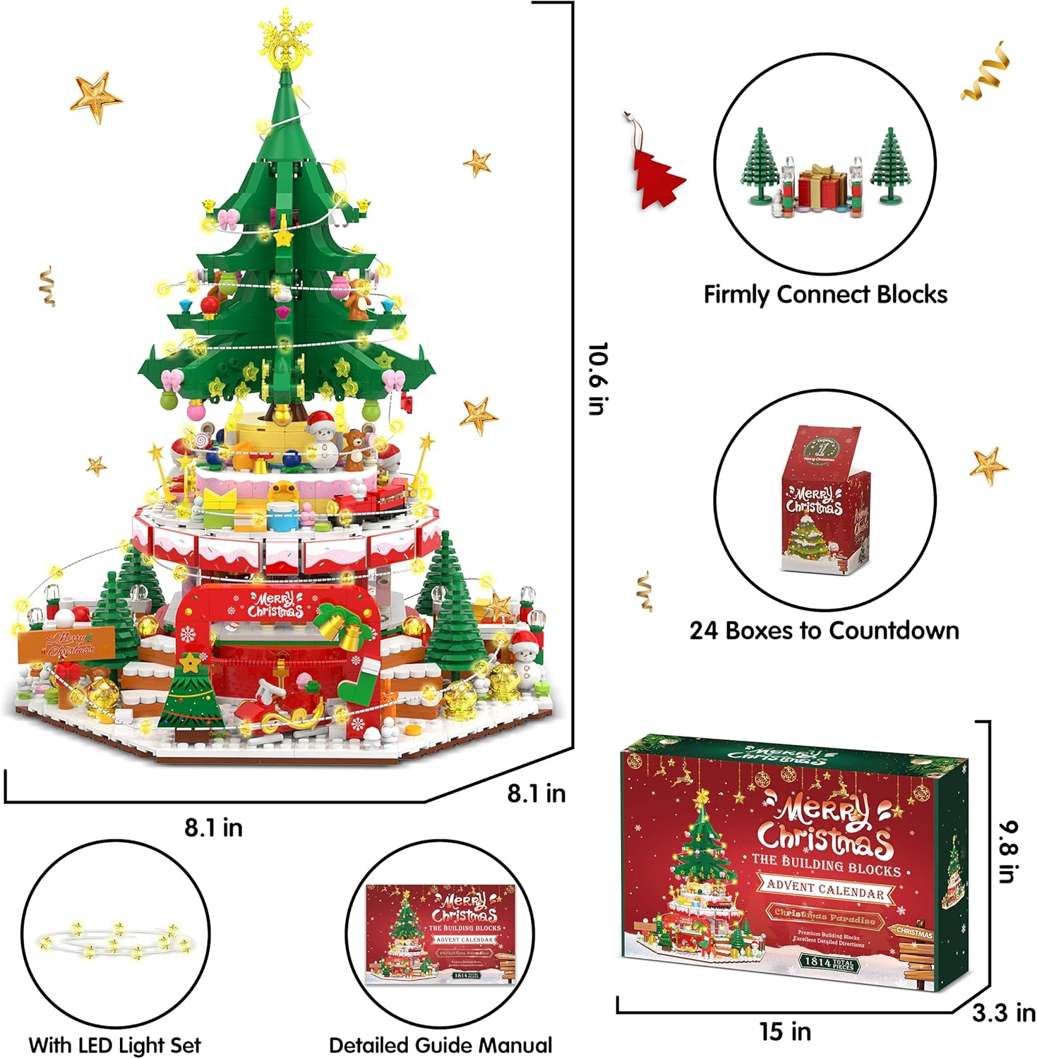 Advent Calendar 2024 Christmas Tree Paradise Building Toy Set with LED Light, 24 Boxes Surprise Christmas Countdown Calendar Building Blocks Display, Creative Gifts for Adults Teens Girls Ages 6+ image number 4