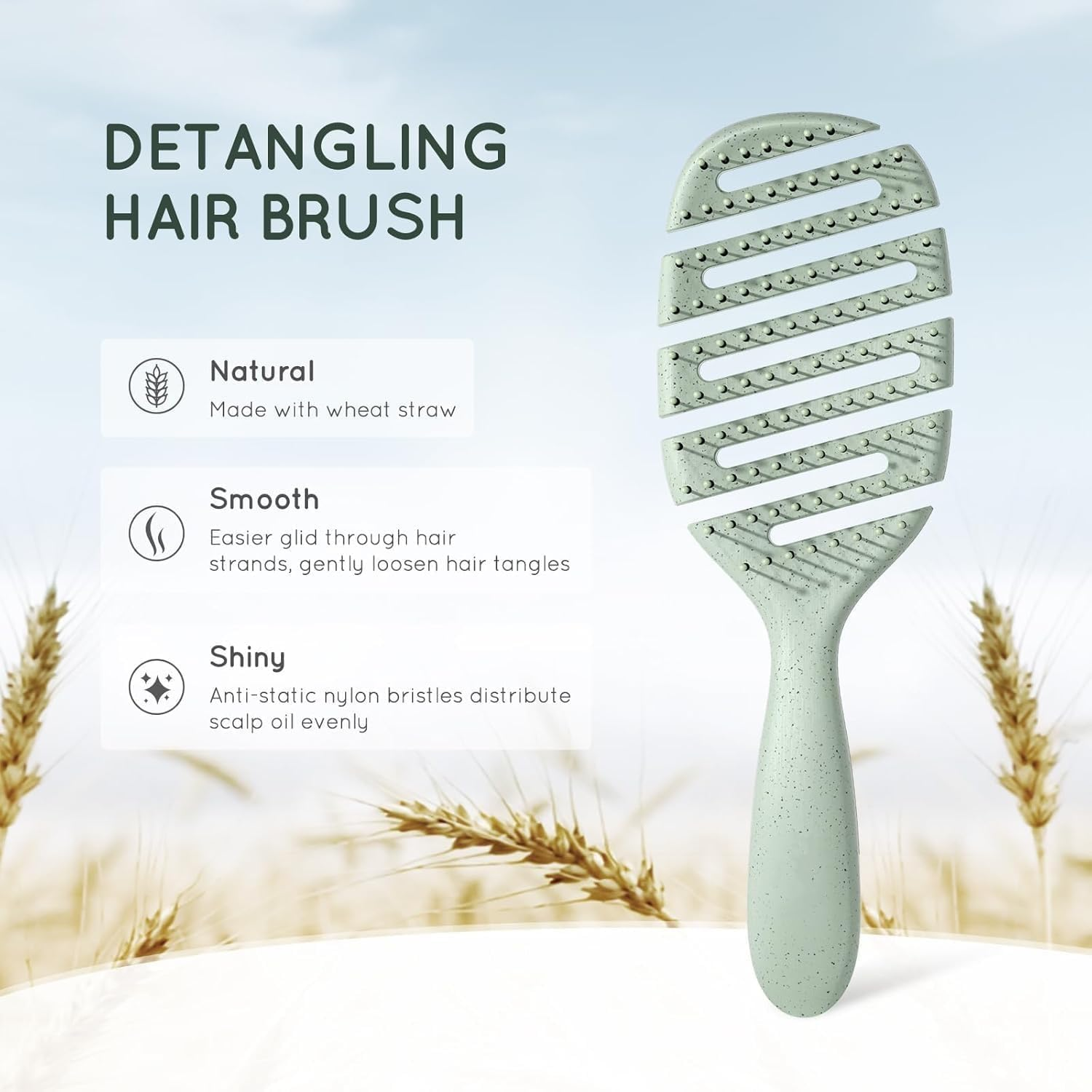 Detangler Hairbrush, Vented Detangling Brush for Straight, Wavy,Curly and Fine Hair, Dry and Wet, Quick Smoothing for Women and Men, Eco-Friendly & Sustainable Material (Green) image number 1