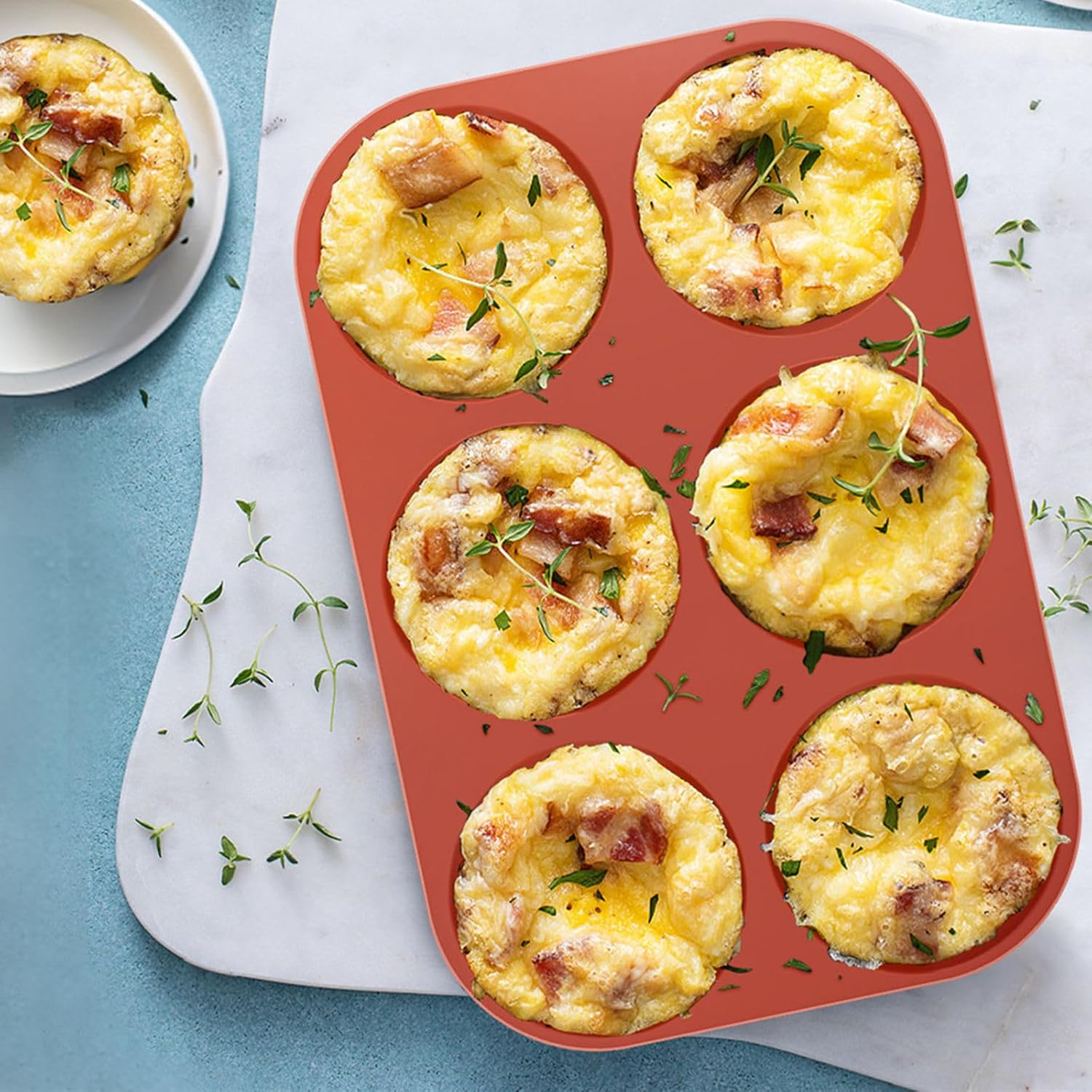 Ocmoiy 4 Inch Silicone Egg Mold for Breakfast Sandwiches, 3 Pack Non-Stick Silicone Jumbo Muffin Top/Hamburger Bun Pan Eggs Bites Molds for Oven Baking Egg Patty, Pancake, Frittata image number 4