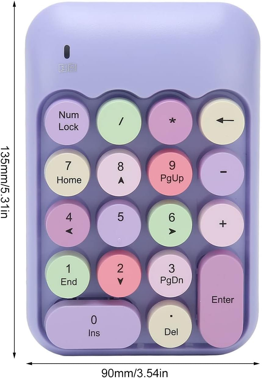Wireless Number Pad, 2.4Ghz Wireless Numeric Keypad 18 Keys Colorful Retro Portable Number Pad with USB Receiver, Financial Accounting Keyboard Extensions for Laptop (Purple Theme) image number 5