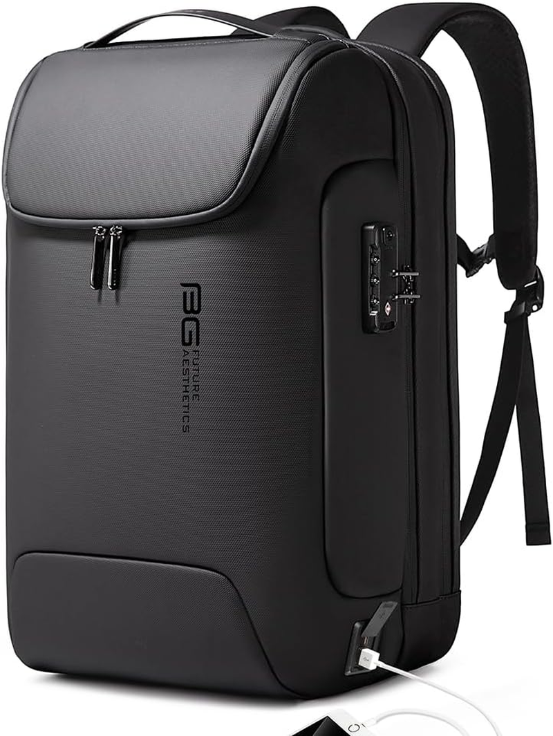 BANGE anti Theft Business Laptop Backpack Fits 15.6 Inch Notebook,Smart Work Backpack with USB Charging Port for School Office College Airplane, Black, Medium, Laptop 7216