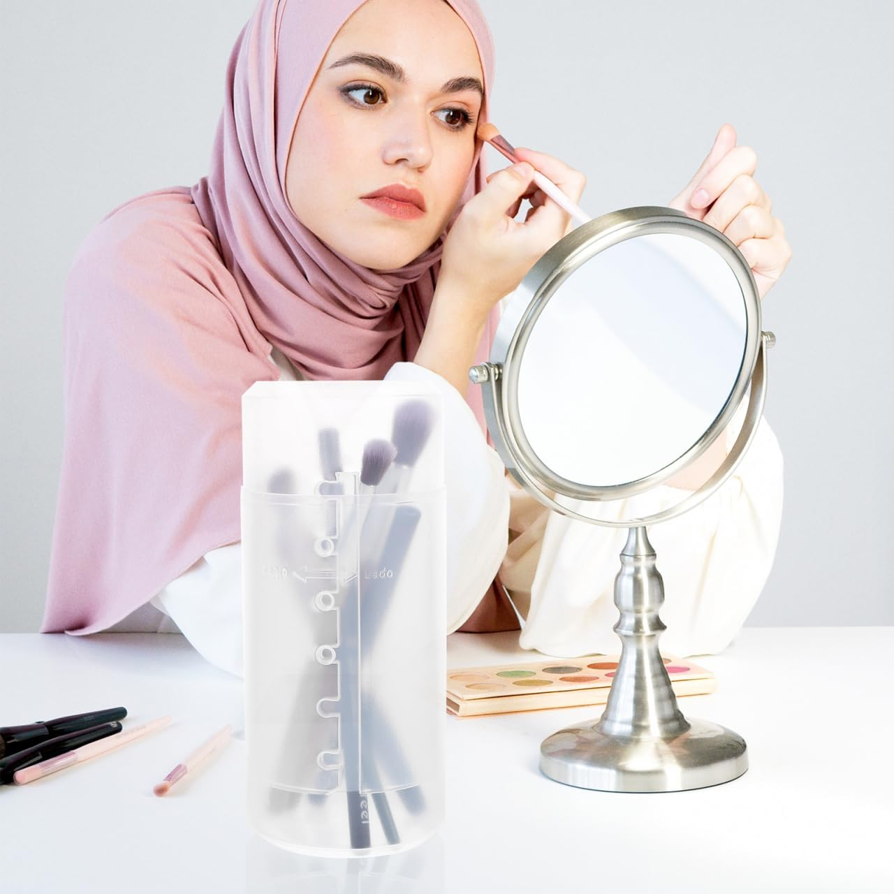 TIDTALEO 3Pcs Retractable Makeup Brush Holders Lid Hair Brush Organisers Waterproof Storage Case Makeup Brushes Container for Home Women Salon Use image number 4