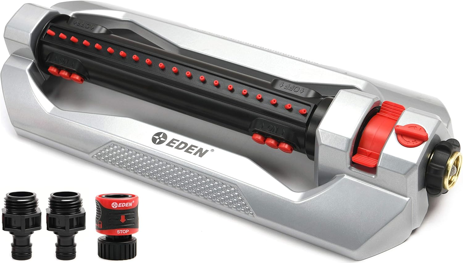 Eden 94116 Heavy Duty Metal 3-Way Oscillating Sprinkler for Large Lawn and Garden W/Quick Connect Starter Set
