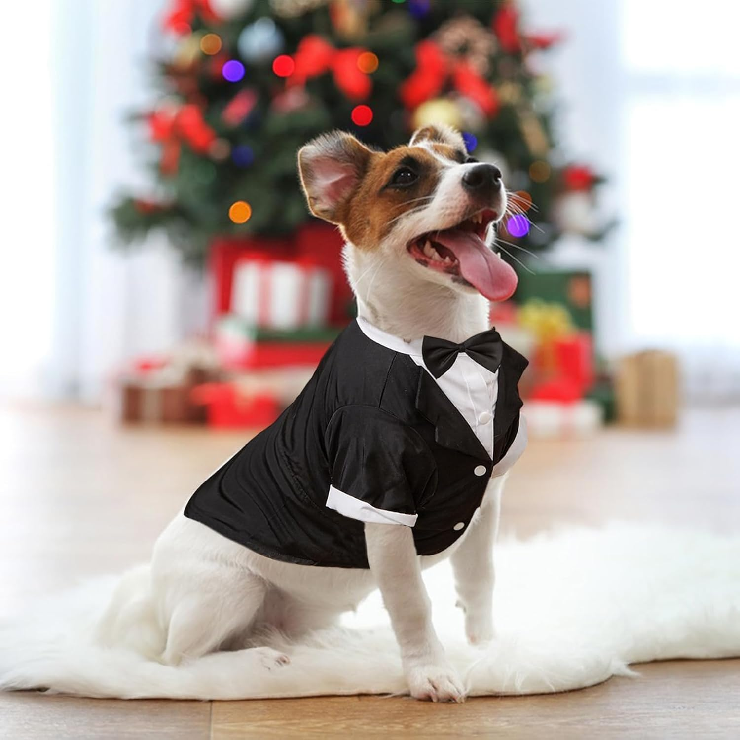 Dog Formal Outfit Wedding Tux with Bowtie Dog Tuxedo Dog Suit Set Breathable and Soft Dog Shirt Suitable for Small Medium Large Dog Pets Black (L) image number 1