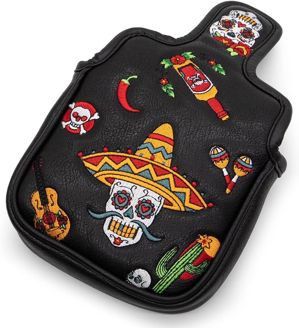 Golf Club Headcover for Drivers, Fairway Woods, Hybrids, and Mallet Blade Putter Sugar Skull Style Premium Leather Golf Headcovers Set with Interchangeable No. Tags image number 5