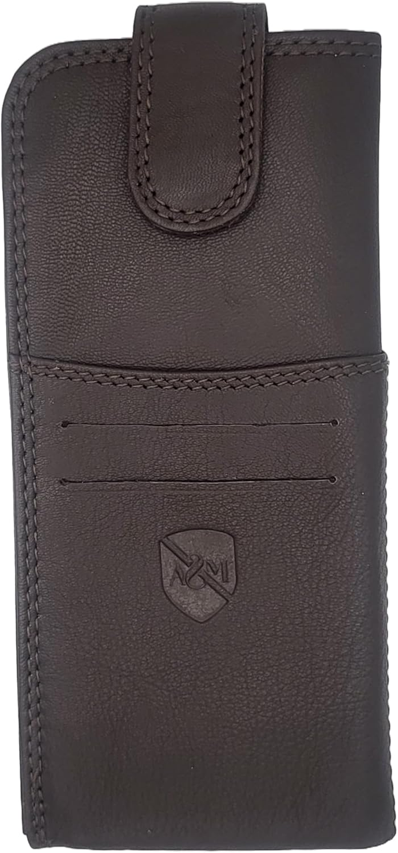 ALLEN & MATE Real Leather Reading Glasses Case Slim Soft Spectacles Pouch Sleeve with Glass Cleaning Cloth