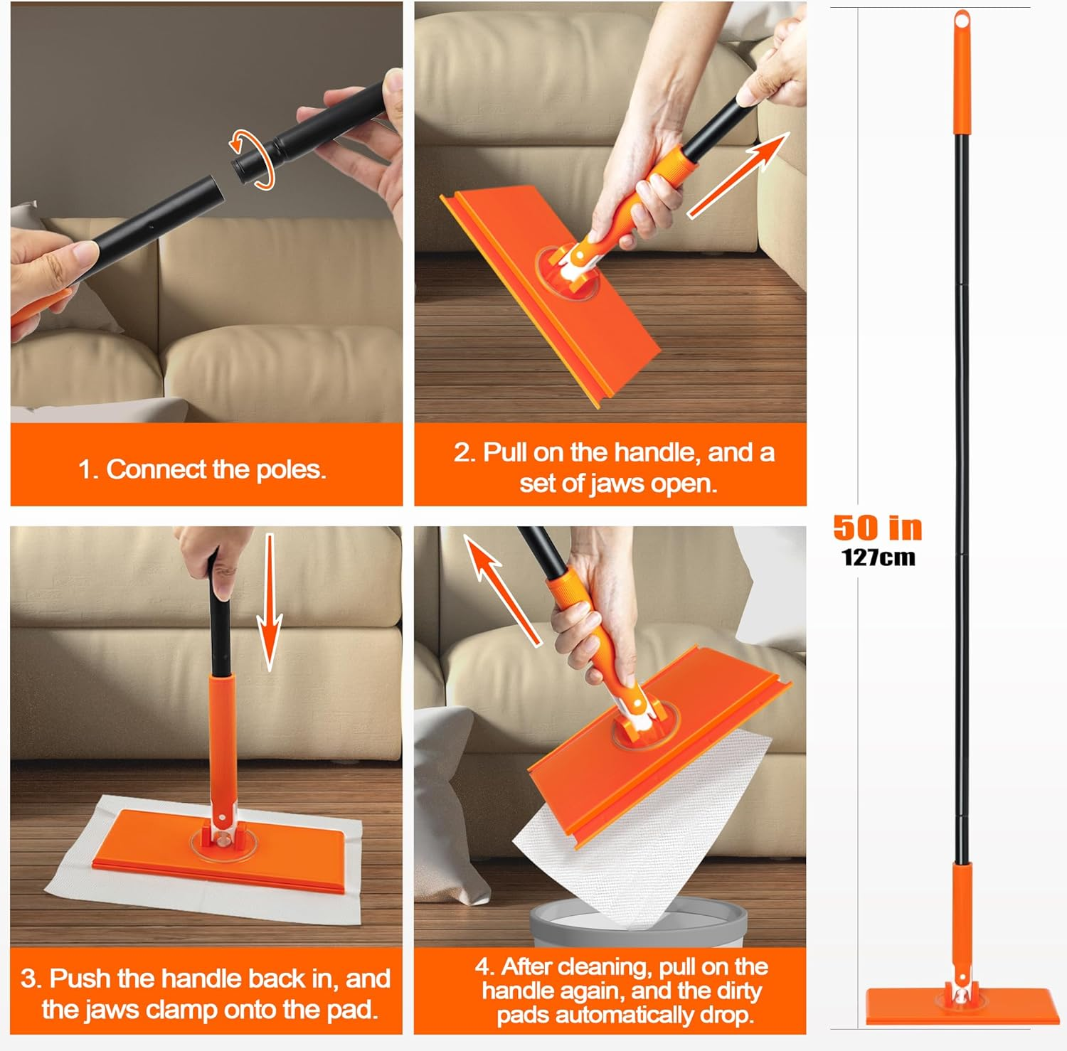 JEHONN Sweeper Mop Compatible with Swiffer Pads, 2-In-1 Starter Kit for Multi Surface Cleaning, Disposable Floor Duster, 10 Dry Sweeping Cloths, 10 Wet Mopping Refills for Kitchen Wall Window