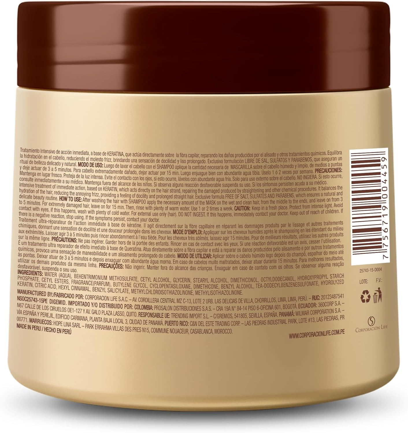 Placenta Life Be Natural Lisso Keratina Mask for Straight and Shiny Hair - 350 Ml/11.83 Fl.Oz. image number 1