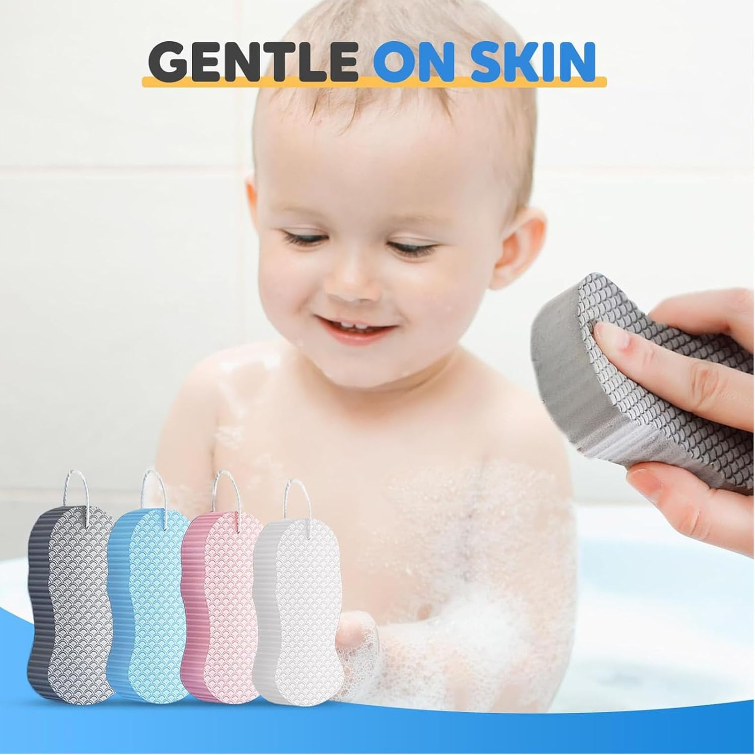 Magic Exfoliating Bath Sponge，Upgraded 3D Super Soft Exfoliating Bath Sponge Magic Exfoliatings Body Scrubbe，Sensitive Skin & Shower Use，Adults & Kids (Blue,3) image number 4