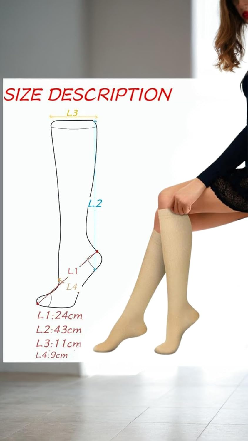 Honwor 4 Pairs 20-30 Mmhg Compression Socks for Athletes, Pregnant Women, Travelers - Boost Circulation, Reduce Swelling, Enhance Performance (Skin)