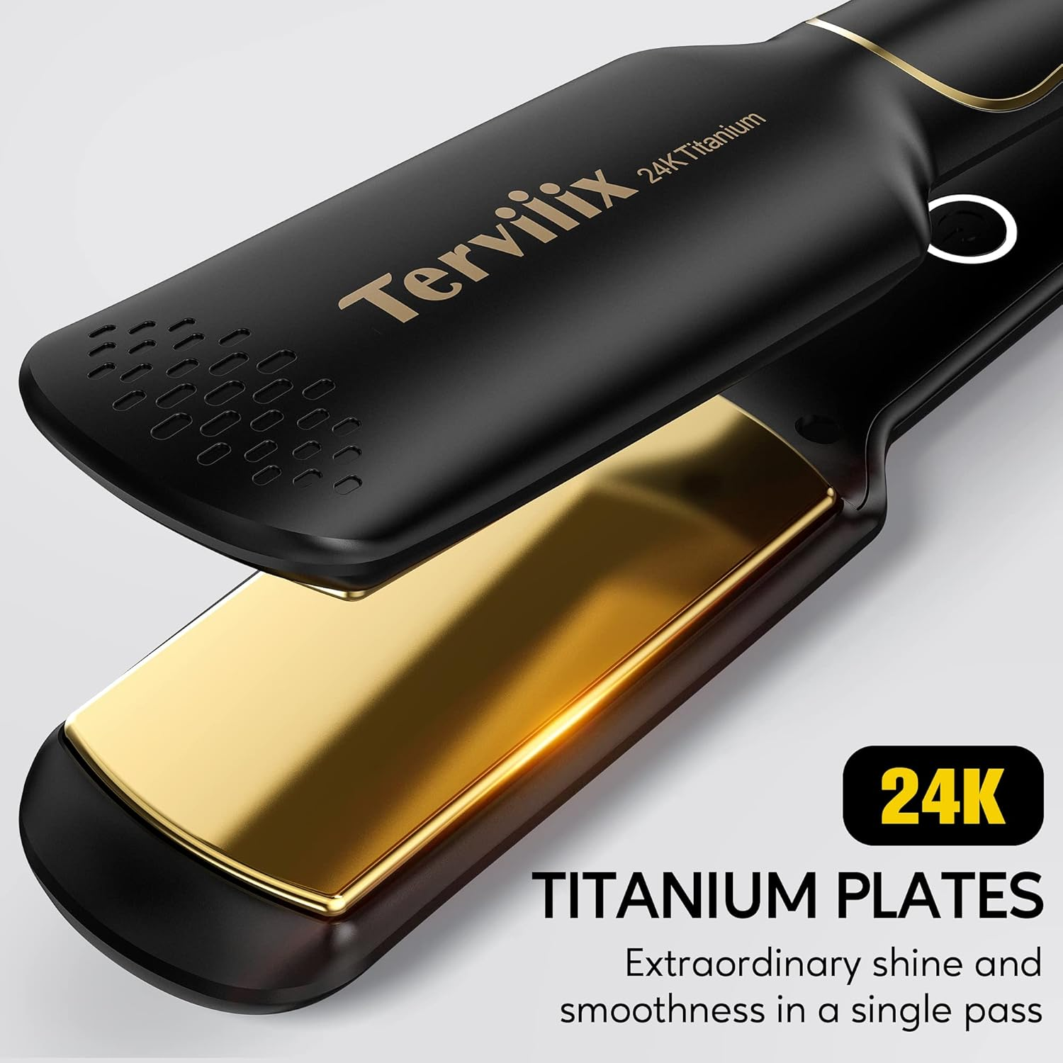 Terviiix Titanium Flat Iron Hair Straightener - ARC Non-Snagging for Smooth, One-Swipe Results, Salon-Grade Wide 1-3/4 Inch Straightening Iron Saves Time on Thick, Curly, Black & Natural Hair, Gold image number 2