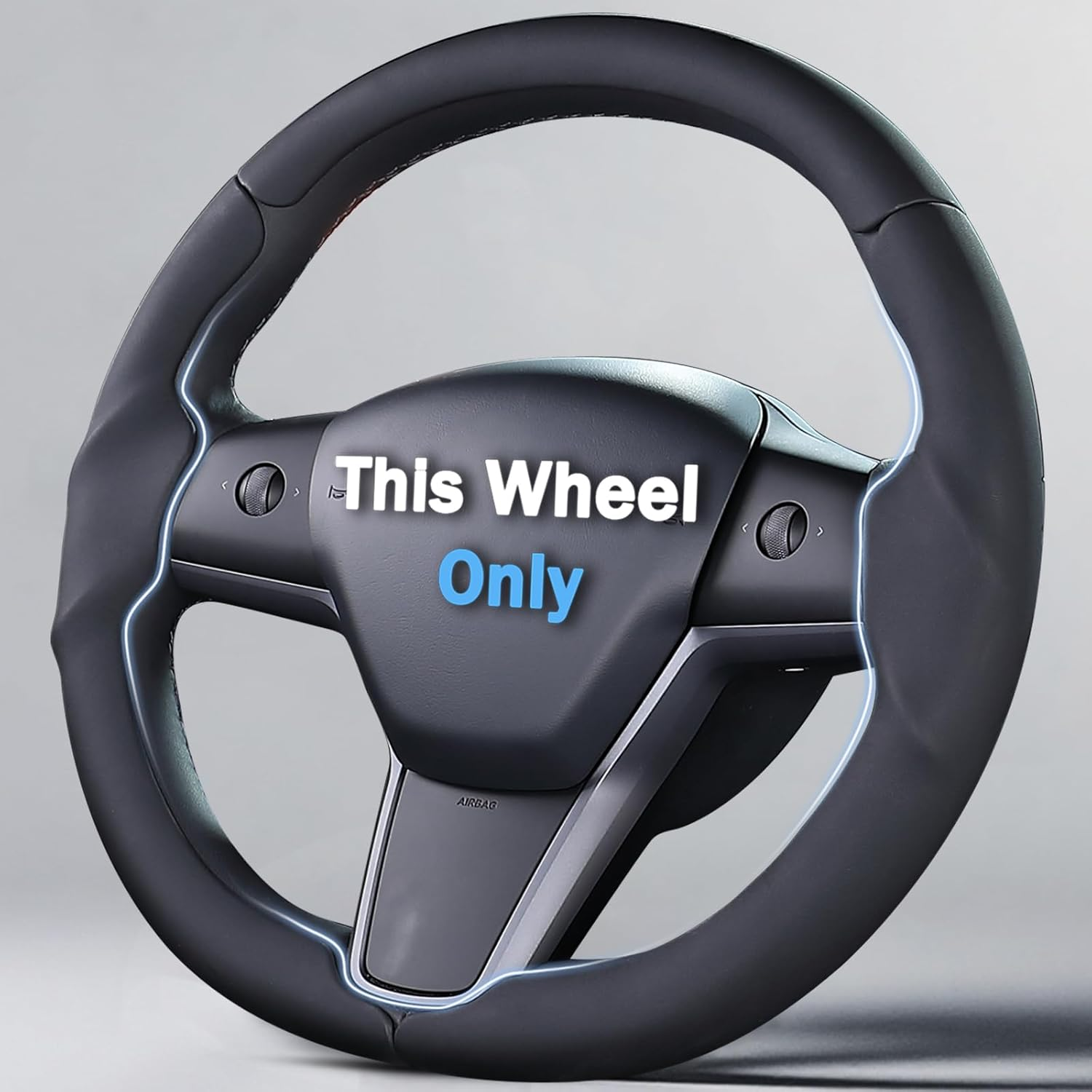 Steering Wheel Cover for Tesla Model 3 2024-Present Highland/Tesla Model Y Juniper 2025-Present, Leather Steering Wheel Cover for Tesla Model 3 Highland/Y Juniper Accessories, Black