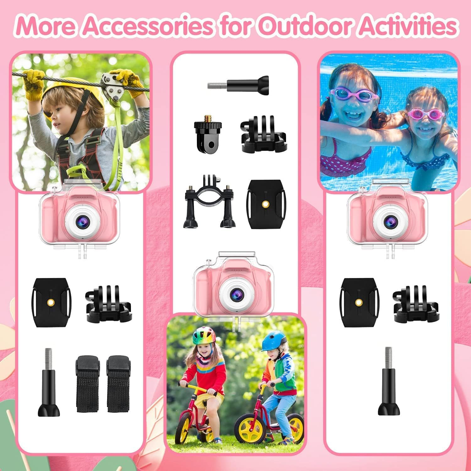 Seckton Kids Camera Waterproof for Girls 3-12 Year Old Children'S Day Birthday 1080P Children Digital Camera Underwater HD Video Toddler Camera Toys 2 Inch Screen with 32GB Card (Pink) - Pink image number 3