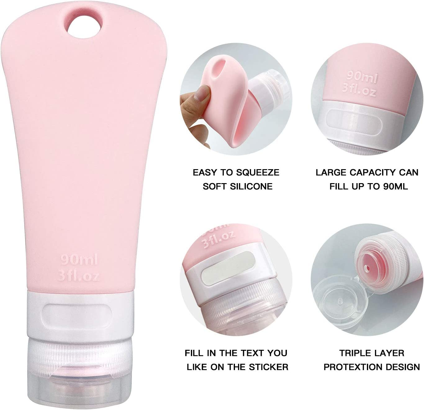 Aoyeious Silicone Travel Bottles Set, Leak Proof Squeezable Portable Tubes Travel Size Toiletries Containers, Travel Tube Sets Cosmetic Toiletry Containers for Shampoo Lotion Soap- 4 Pack (3 Fl. Oz), image number 3