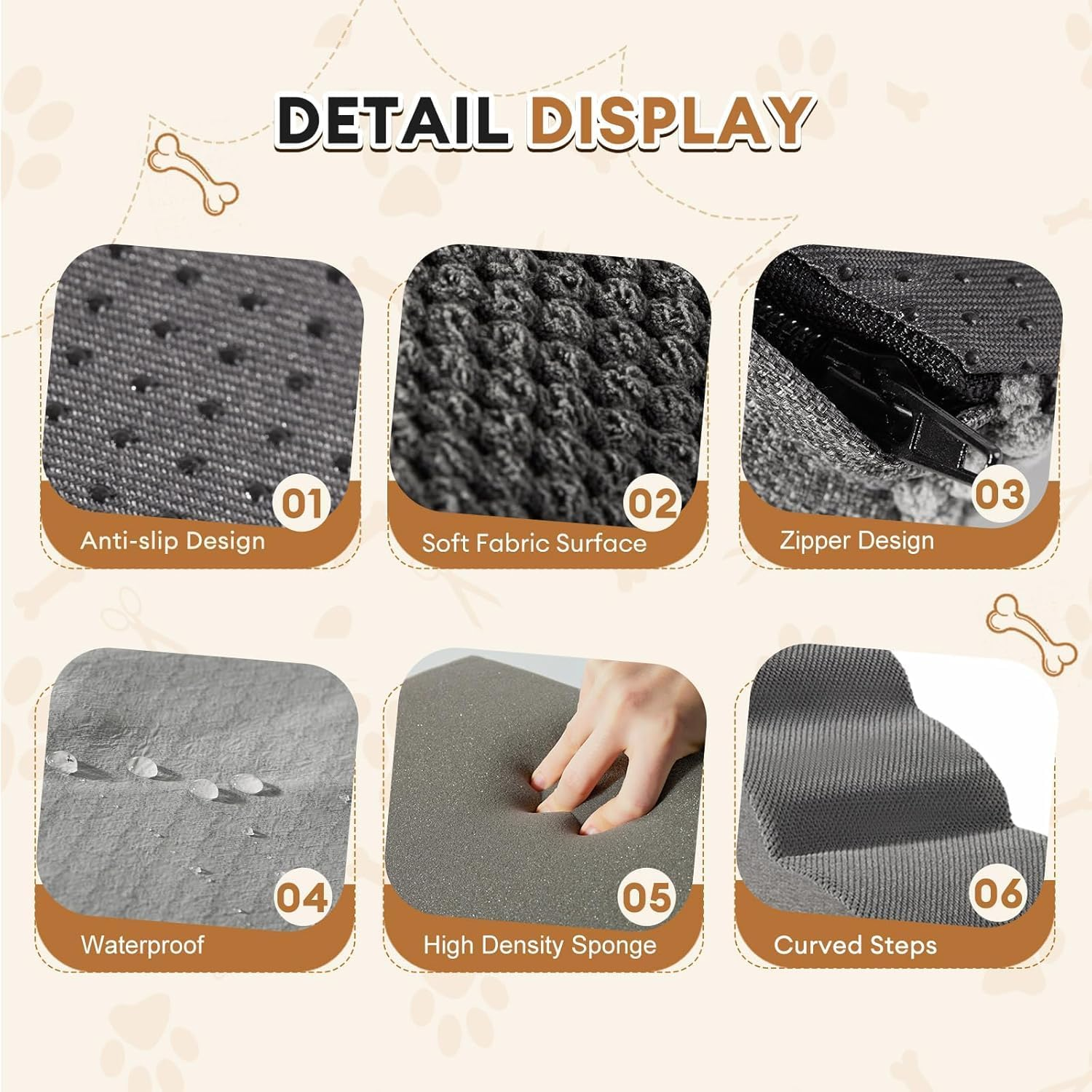 3-Tiers Dog Stairs Ramp for Beds Couches Extra Wide Pet Steps with Durable Non-Slip Waterproof Fabric Cover, Dog Slope Stairs for Small Dogs and Cats or Pets Friendly