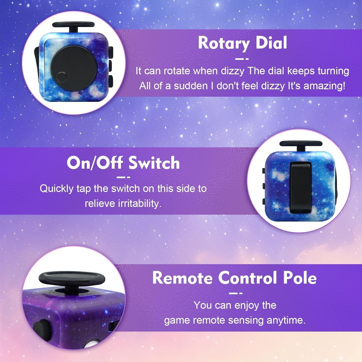 【Stress Relief Must-Have】 Fun Fidget Toy Cube, Stress Relief Wonder for Adults & Kids, 6-Sided Creative Handheld Cube for Adults, Audible/Silent Adjustable Fidget Toys for ADD/ADHD/OCD image number 3