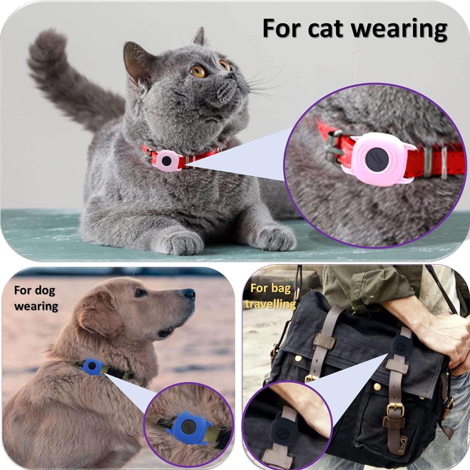 Silicone Case for Galaxy Smarttag for Dog, Slim Sleeve for Samsung Smart Tag+Plus Tracker for Pet Collar, Itag Sleeve Accessories Finder for Cat Necklace Dropper, Secure Holder for Kids (4 Pack)