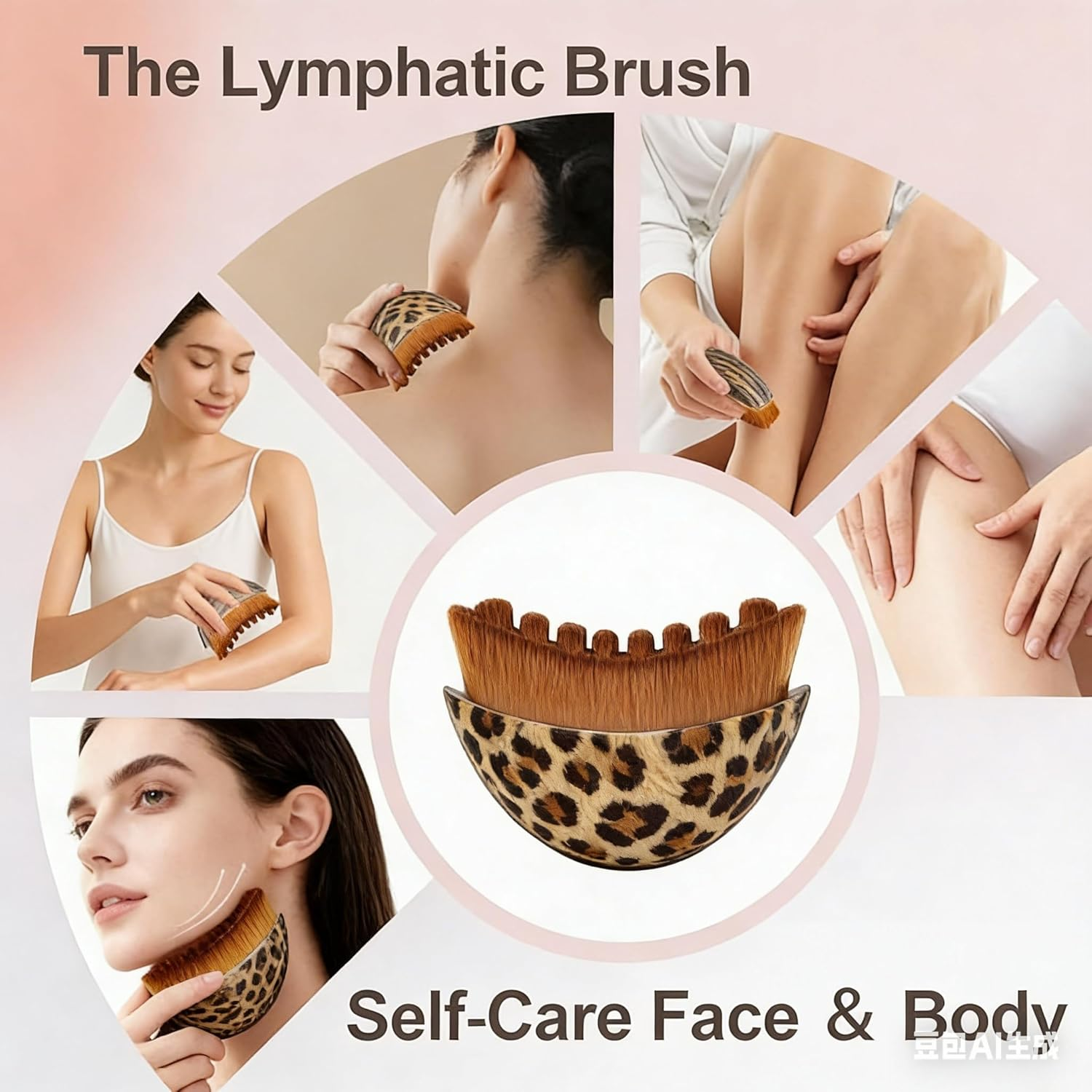 Lymphatic Contour Face Brush, Manual Lymphatic Drainage Massager, Natural Makeup Brushes with Durable Soft Bristles, Hypoallergenic Ergonomic Facial Cleansing Brush for Sculpting (Two Leopard Print Pieces) - Two Leopard Print Pieces image number 1