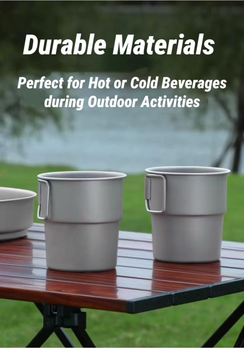2-Pack 250Ml Titanium Camping Cup with Folding Handle for Hiking Camping Backpacking | Titanium Ultralight Mugs for Coffee, Tea and Drinks image number 1