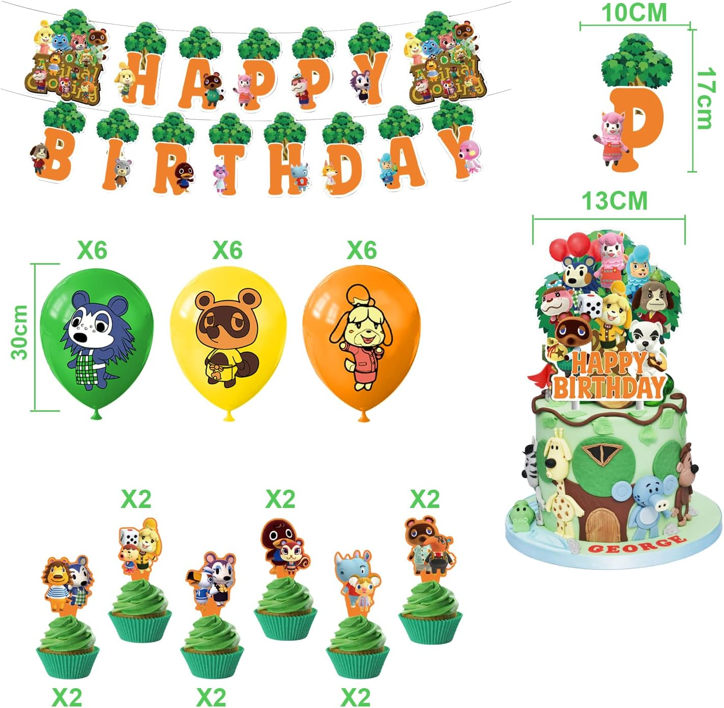 Animal Crossing Birthday Decoration, 32 Pieces, Animal New Horizons Birthday Balloons, Animal New Horizons Theme Birthday Banner, Animal Crossing Cake Topper, for Children'S Birthday Decoration image number 6