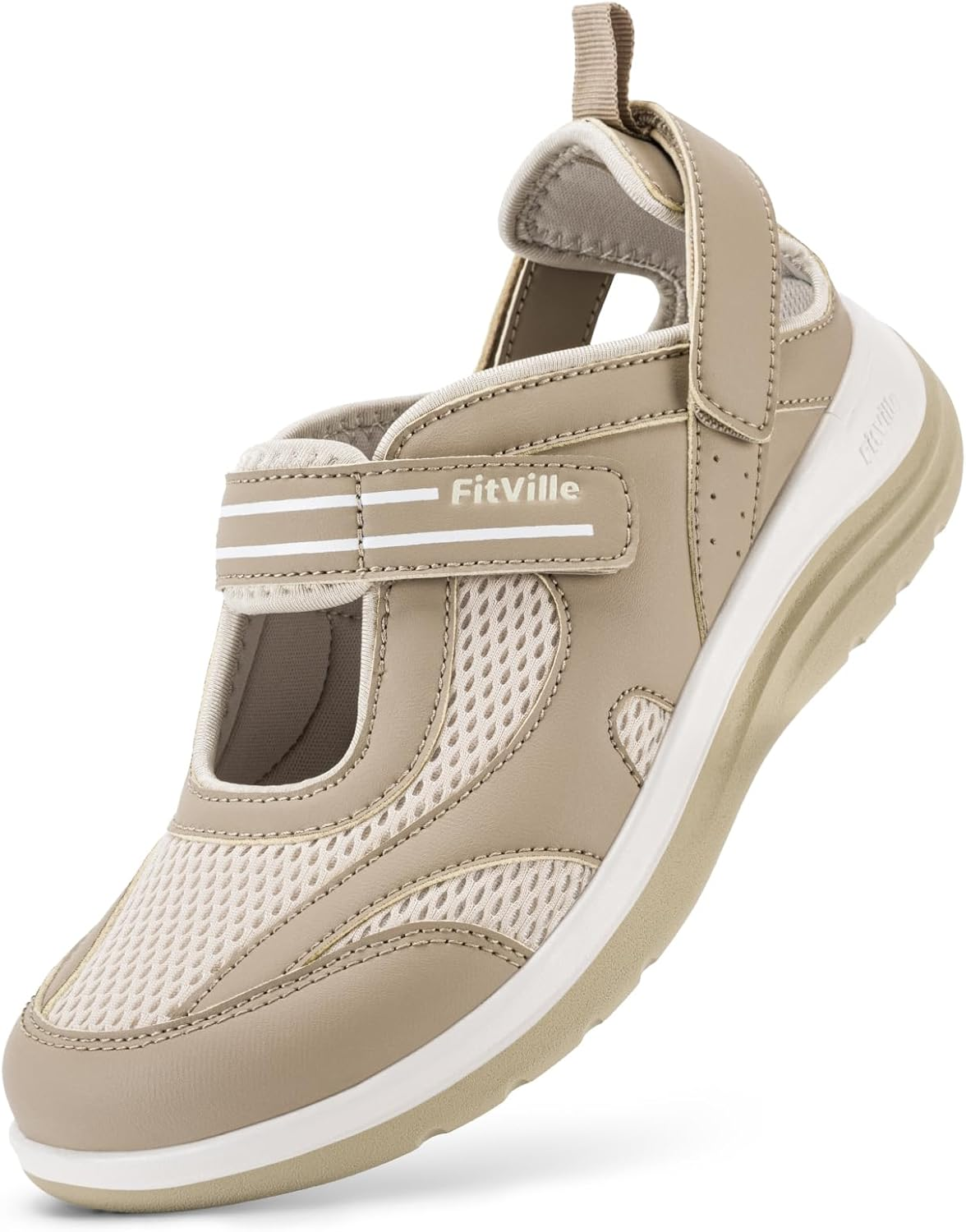 Fitville Women'S Diabetic Shoes Extra Wide Width Sandals, Ladies Adjustable Lightweight Mary Jane Flats Arch Support Orthopedic Shoes for Swollen Feet Plantar Fasciitis