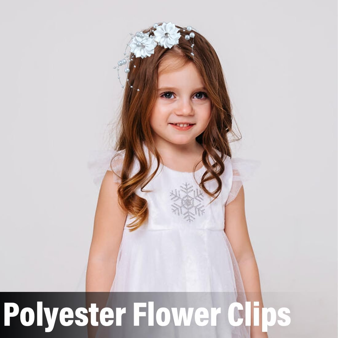 MIRKUZI Hair Clips Pack of 4 Girls Hair Pins, Communion Hair Accessories, White Flowers, Wedding Hair Pins, Princess Flower Girl Tiara, Hair Pins with Beads, Christening Flowers, Confirmation Flowers image number 5