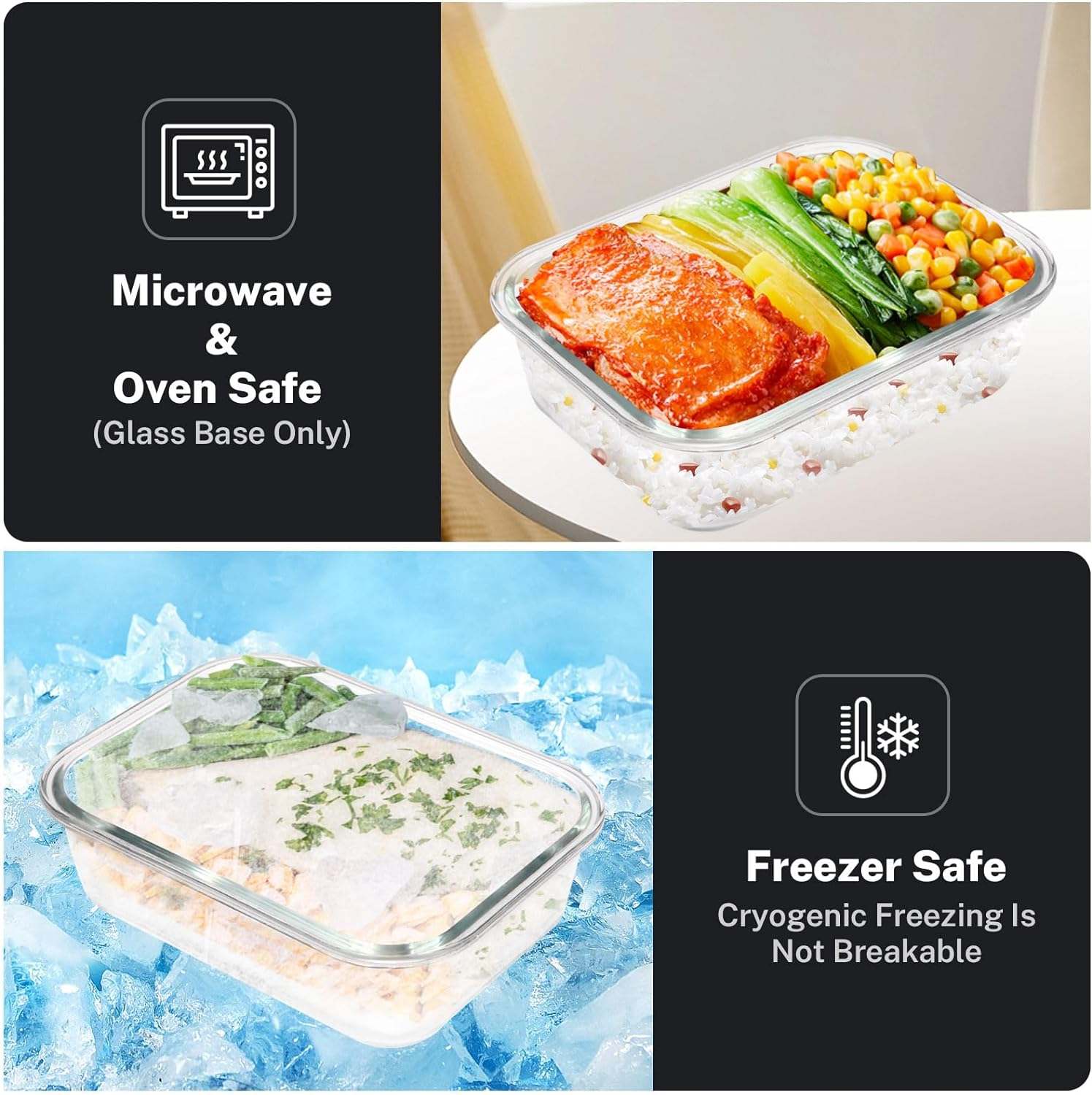 KITHELP 10 PACK 1050Ml & 370Ml Glass Food Storage Containers with Airtight Lids - Glass Meal Prep Containers - Microwave, Oven, Freezer and Dishwasher Safe, Bpa-Free image number 2