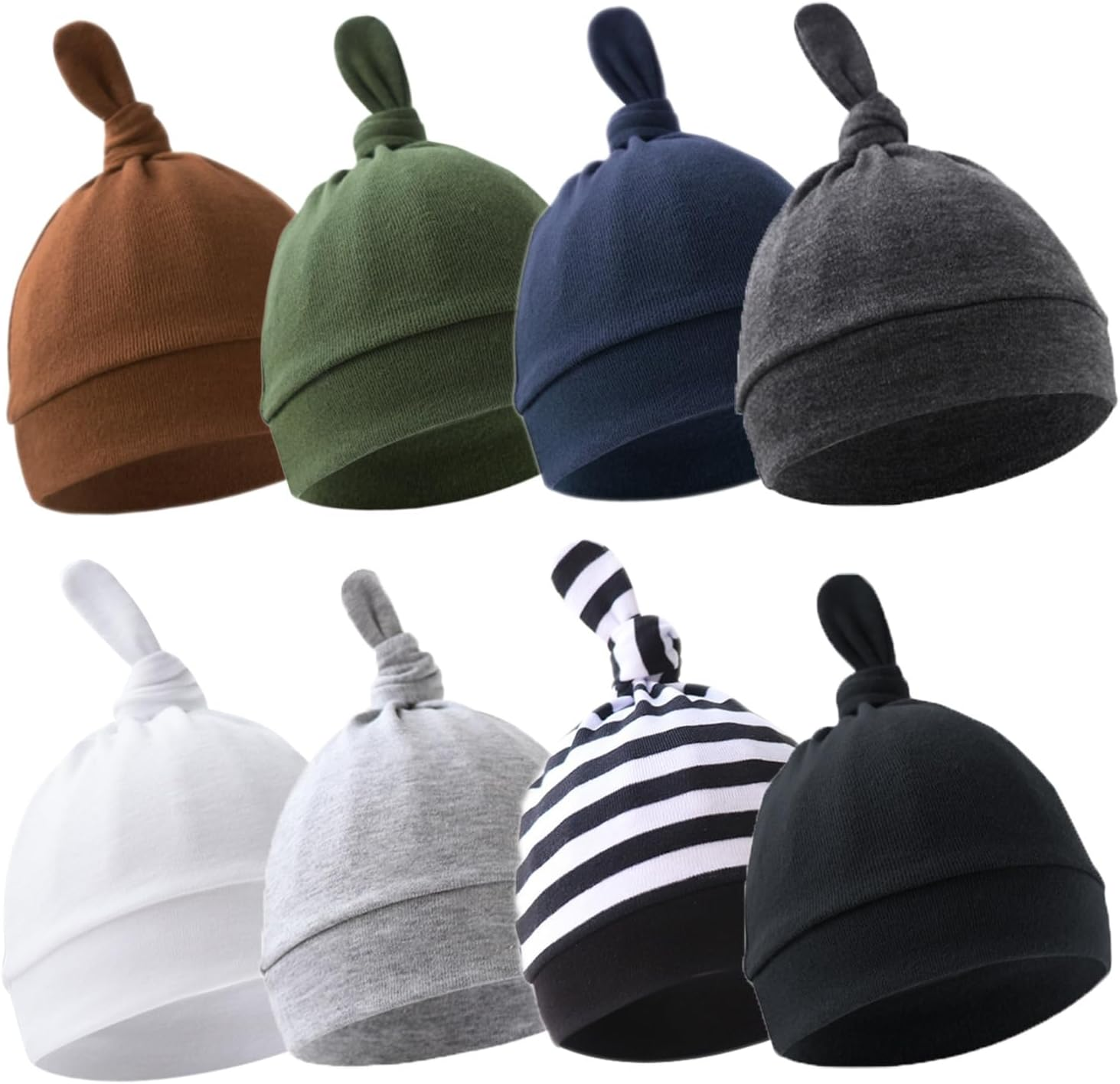 Beoffer 8 Pack Baby Newborn Hats Set Top-Knot Beanie Soft Stretchable Hats Adjustable Caps for Infant Girls Boys 0-6 Months image number 3