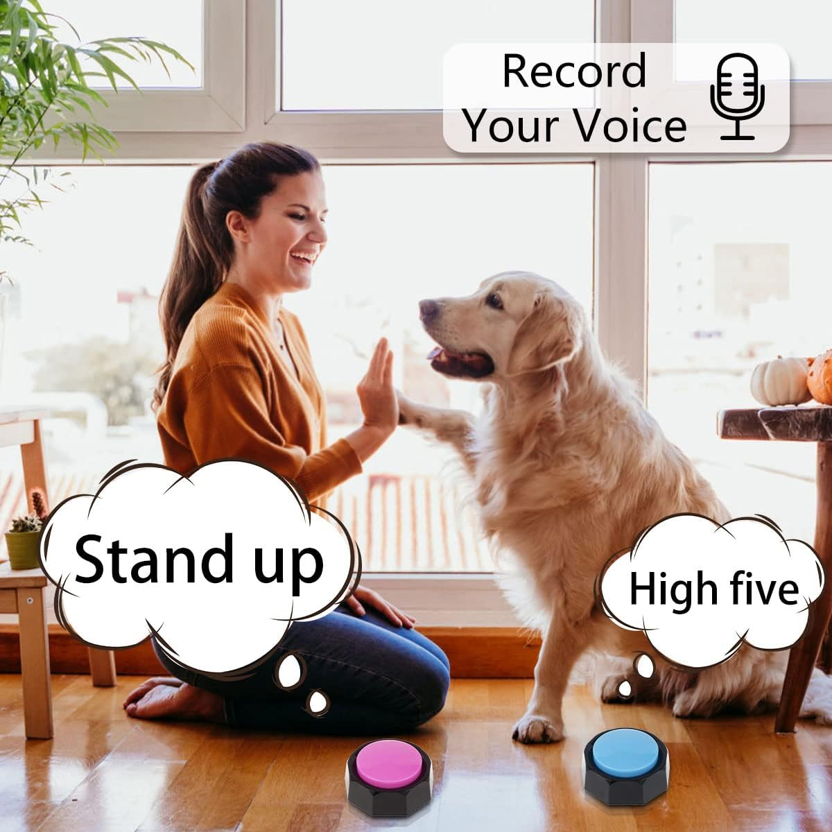 8Pcs Pet Training Buzzer Speech Training Buttons with EVA Mat Colorful Recordable Training Buzzers ABS Recordable Talking Button with Stickers for Dogs Cats image number 1