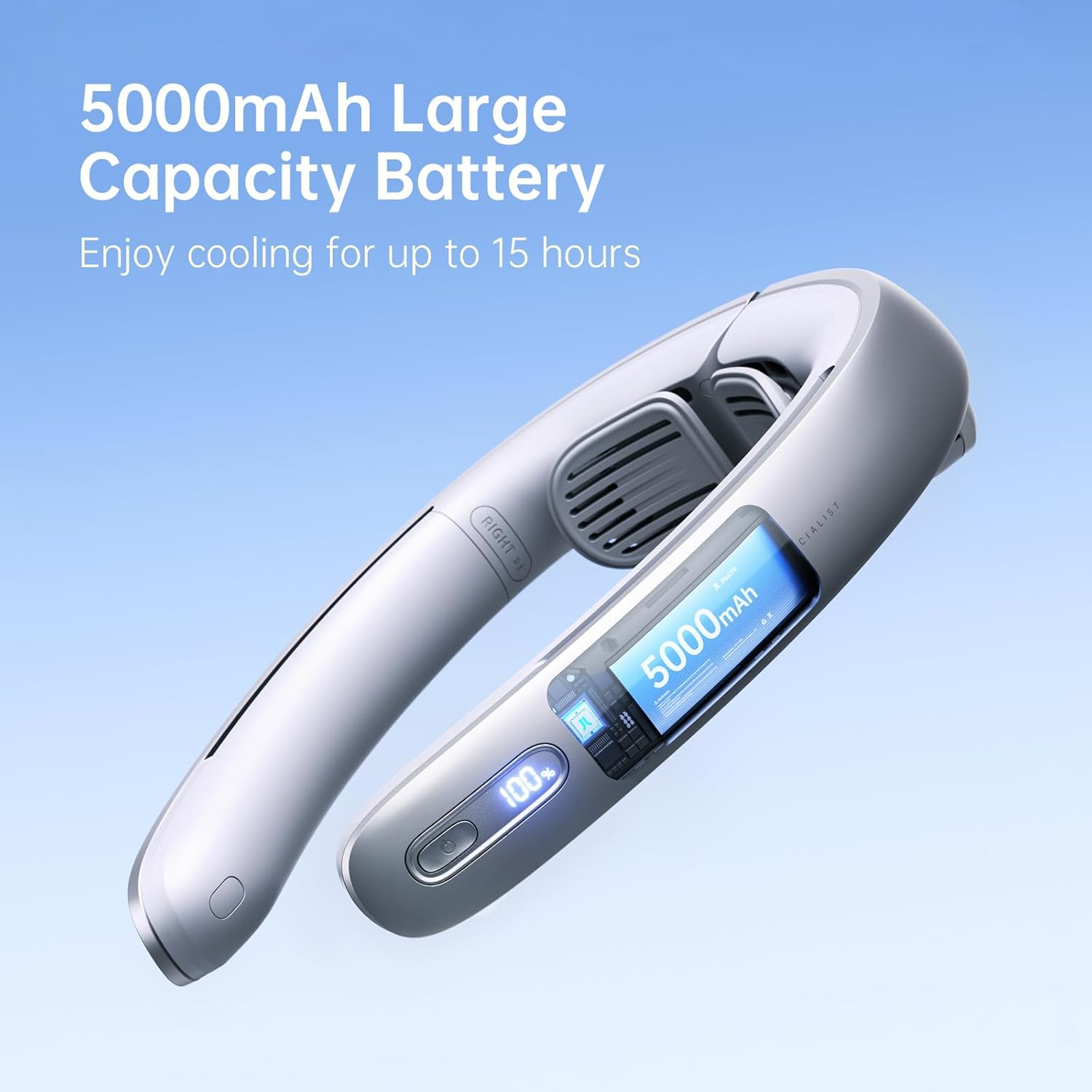 JISULIFE Portable Neck Fan, 5000 Mah Battery Operated Rechargeable Fan, Personal Wearable Fan with Necksupport, 100 Speeds Bladeless Fan with LED Display, Fashionable Gifts for Women Men-Grey image number 5