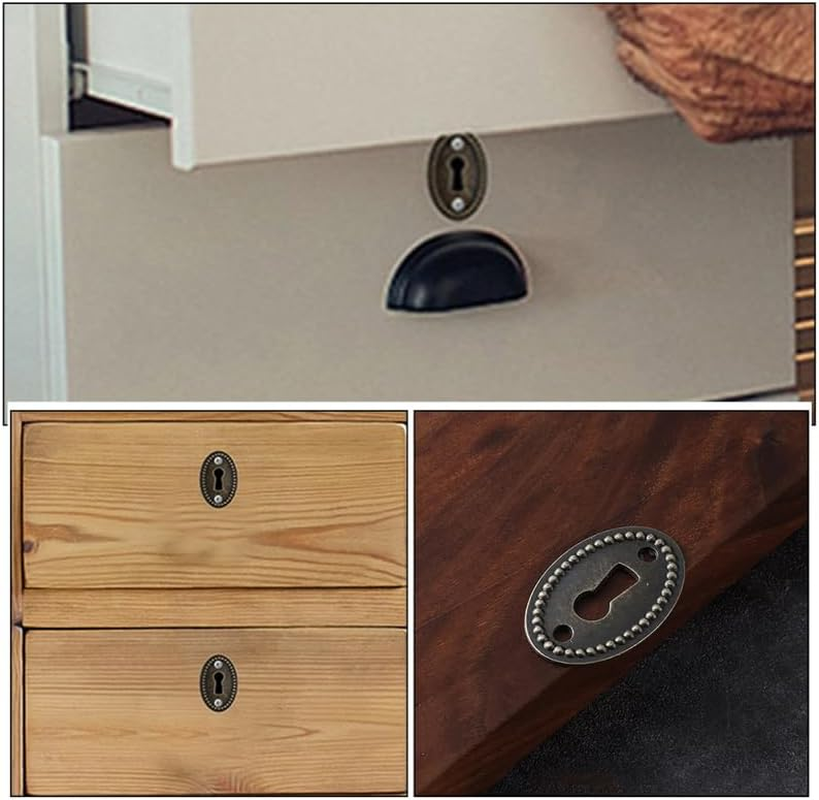 ARTIBETTER 10 Pcs Oval Stamped Antique Brass Decorative Keyhole Cover Keyhole Escutcheon Plate for Cabinet Door Dresser Drawers Desk Furniture Hardware image number 2